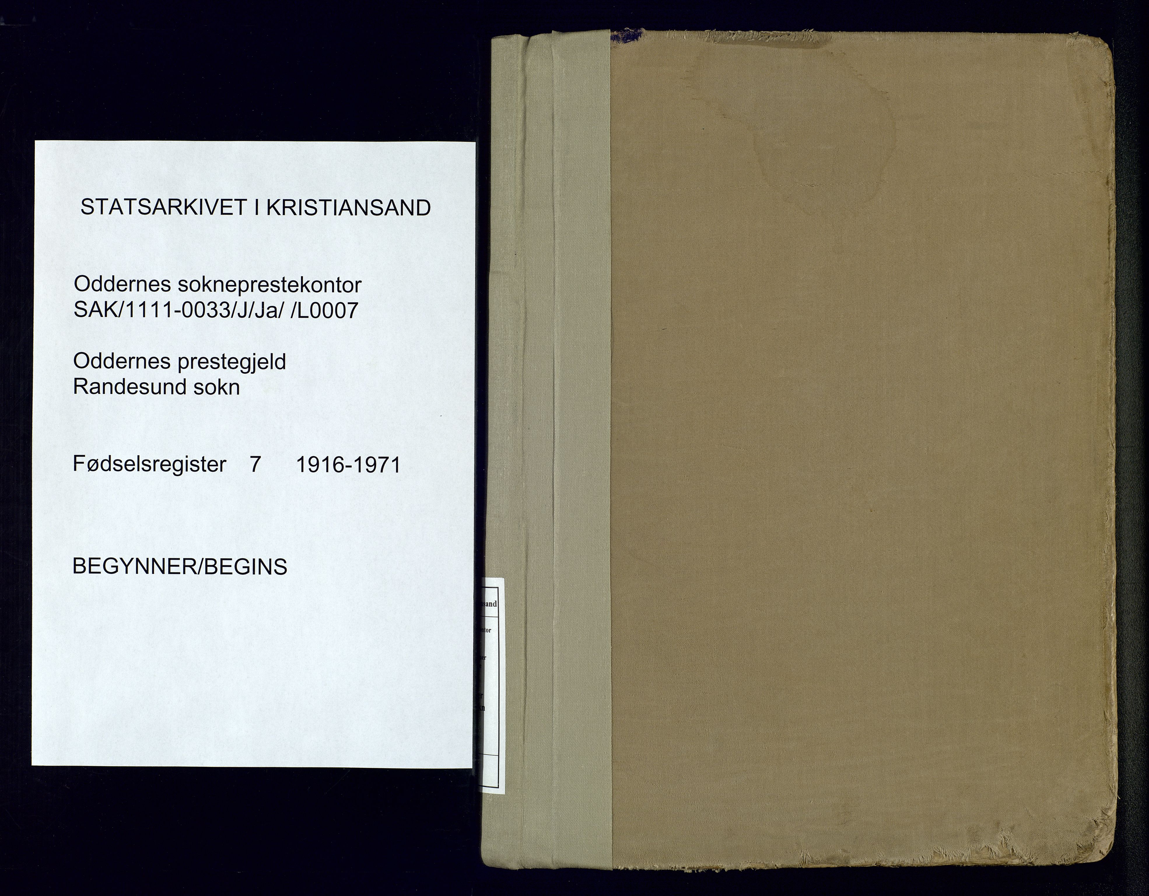 Oddernes sokneprestkontor, SAK/1111-0033/J/Ja/L0007: Fødselsregister nr. 7, 1916-1971