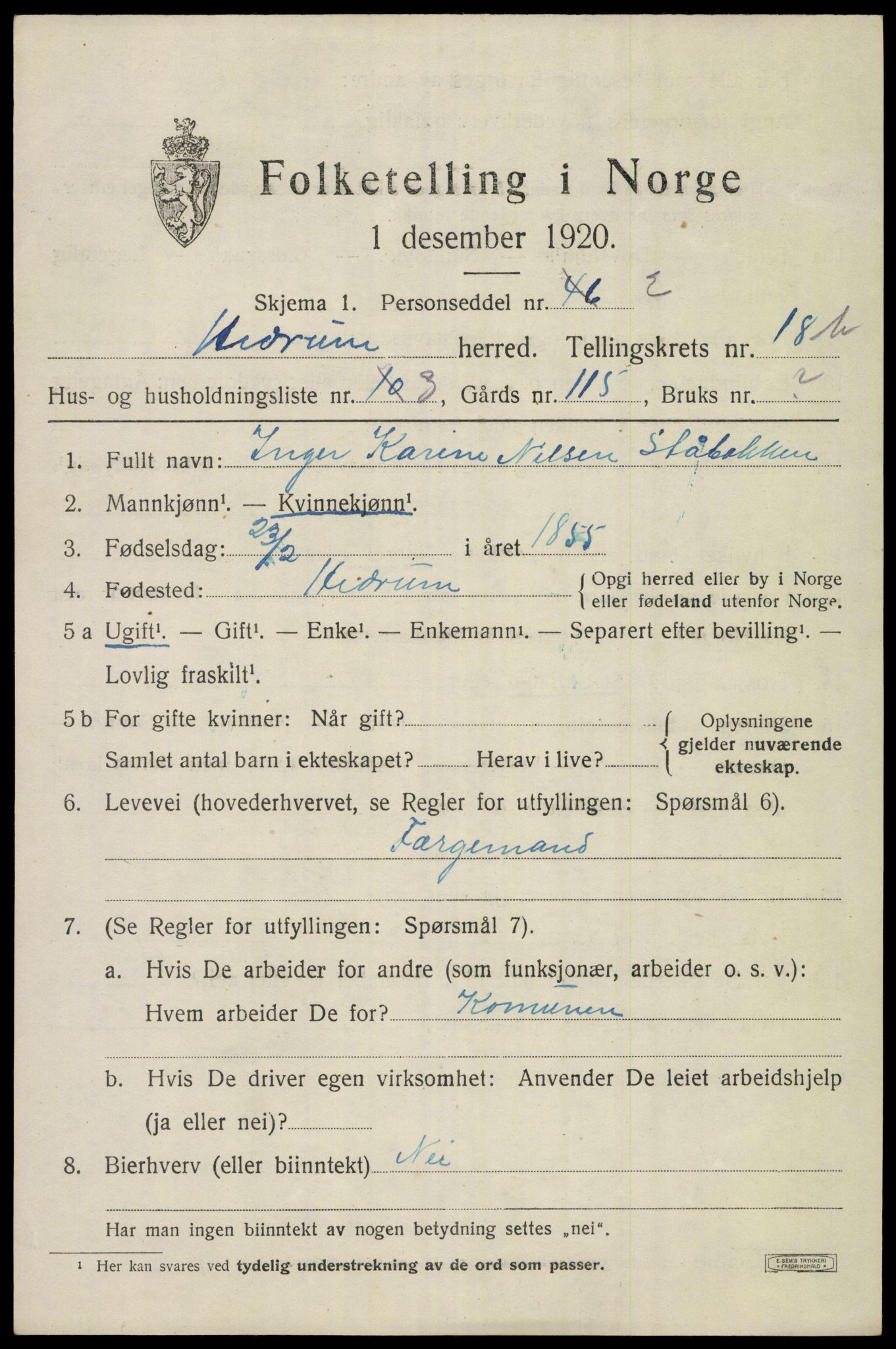 SAKO, Folketelling 1920 for 0727 Hedrum herred, 1920, s. 11031