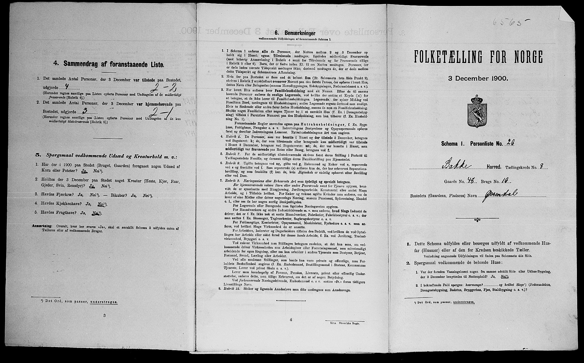 SAK, Folketelling 1900 for 1045 Bakke herred, 1900, s. 453