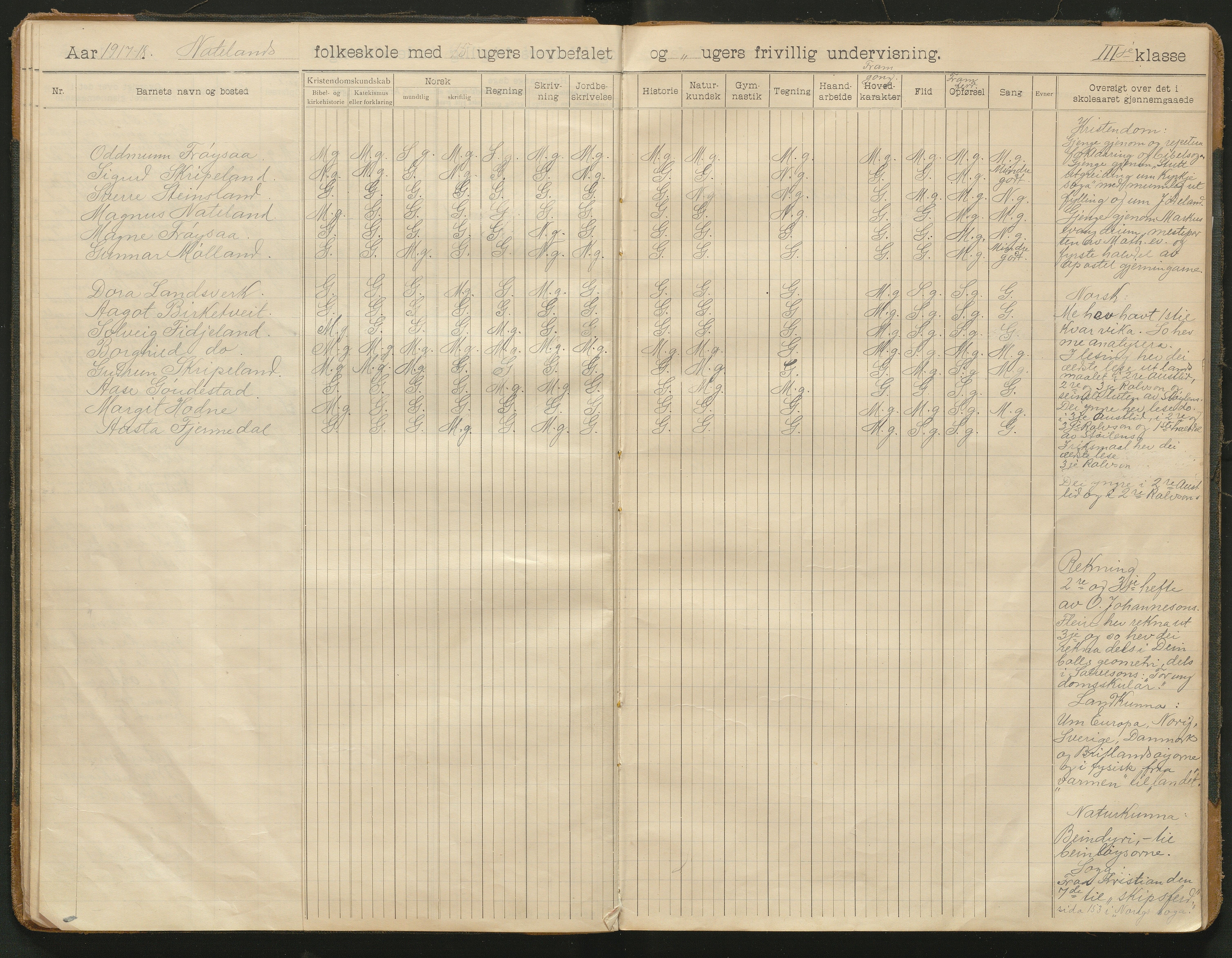 Iveland kommune, De enkelte kretsene/Skolene, AAKS/KA0935-550/A_8/L0005: Dagbok for Nateland og Grosås krets, 1905-1953