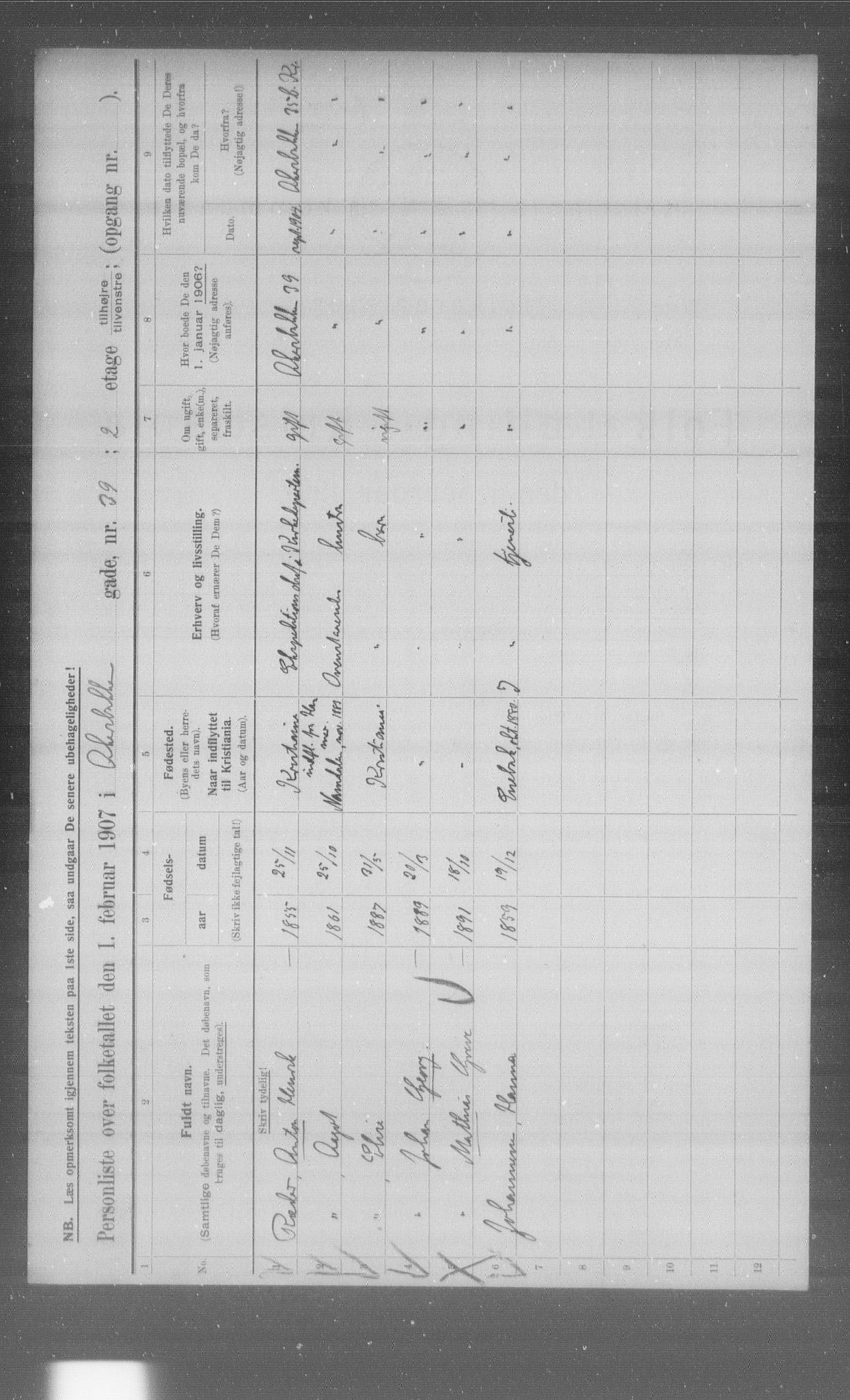 OBA, Kommunal folketelling 1.2.1907 for Kristiania kjøpstad, 1907, s. 169