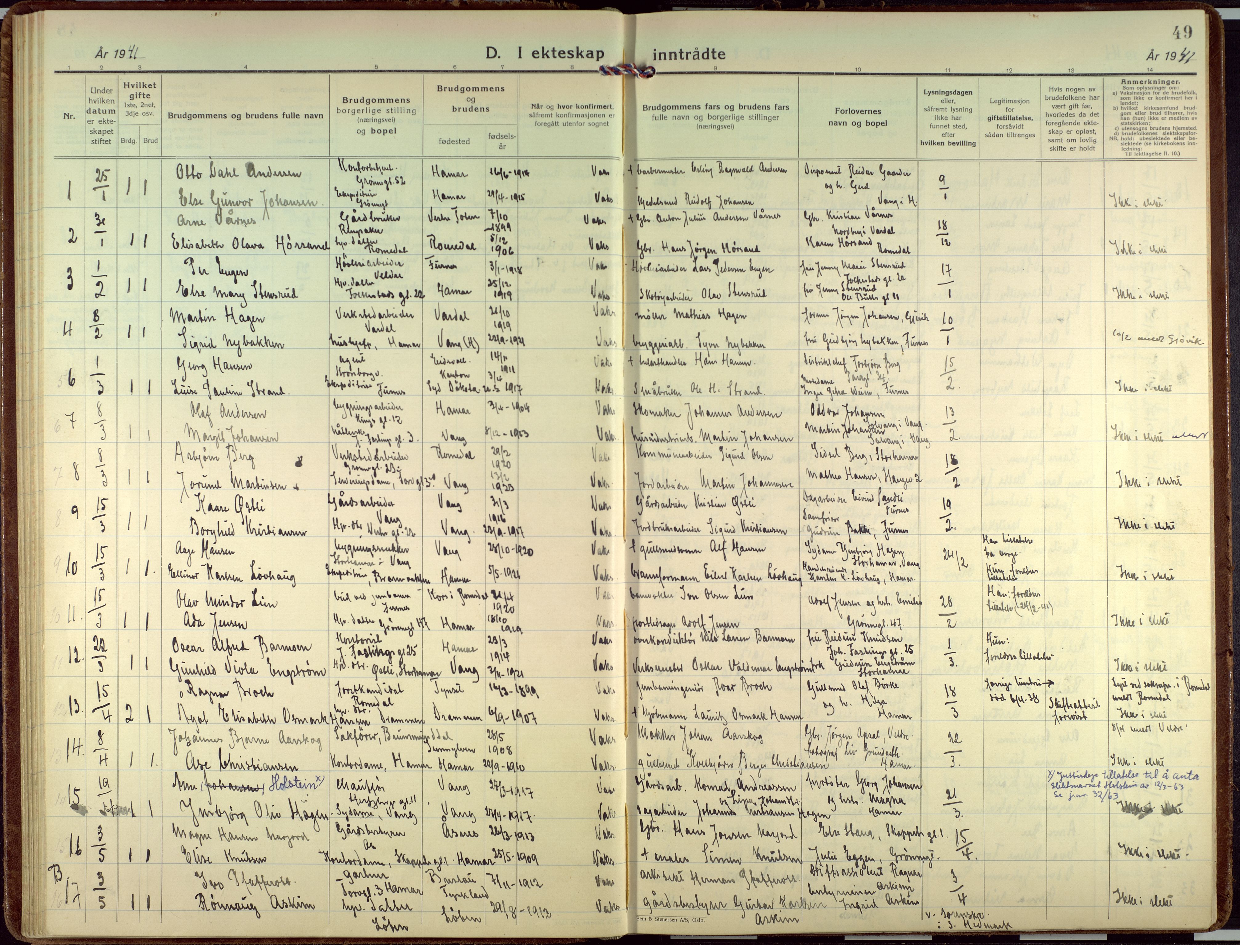 Hamar prestekontor, AV/SAH-DOMPH-002/H/Ha/Haa/L0006: Ministerialbok nr. 6, 1931-1953, s. 49