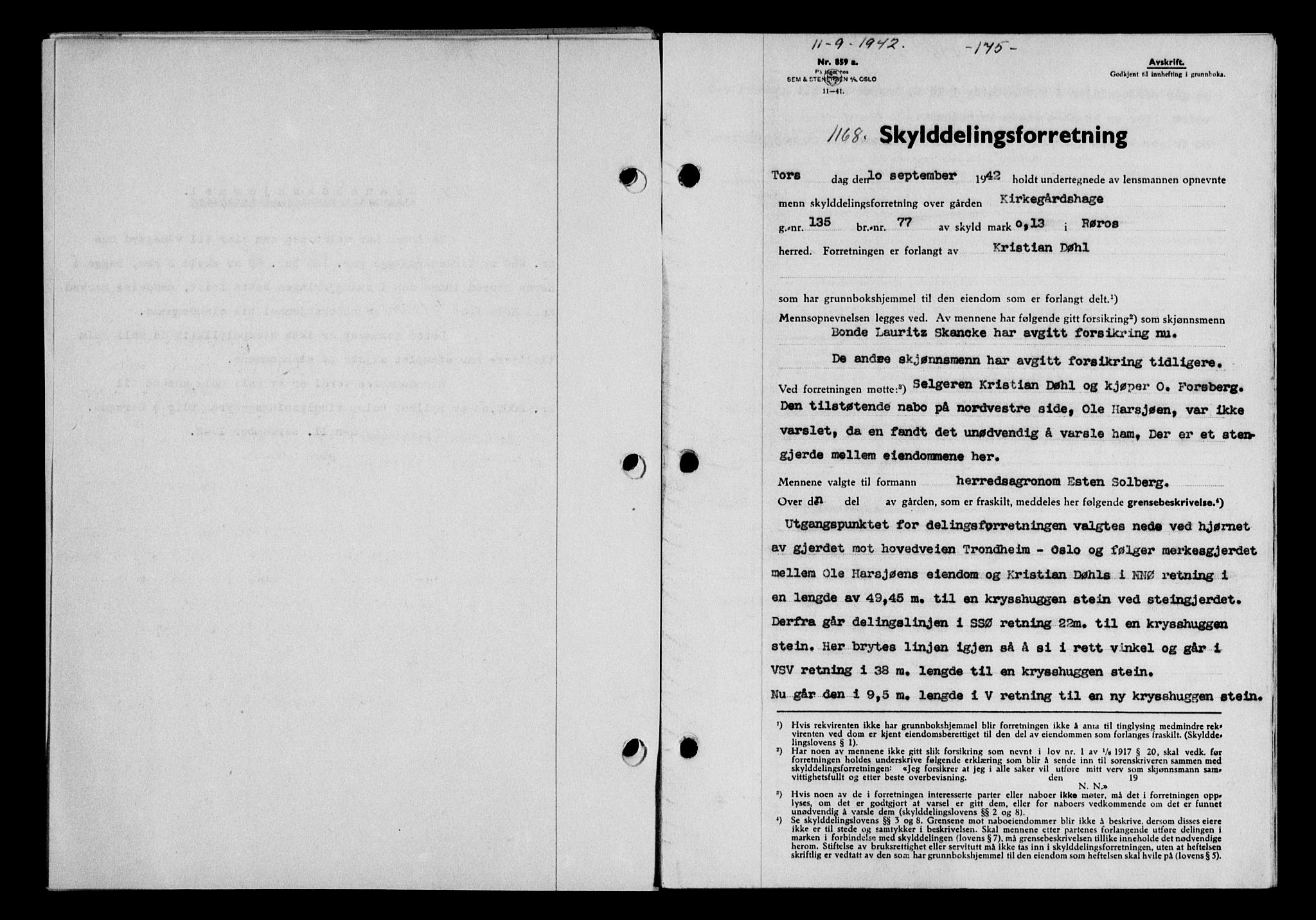 Gauldal sorenskriveri, SAT/A-0014/1/2/2C/L0055: Pantebok nr. 60, 1942-1942, Dagboknr: 1168/1942