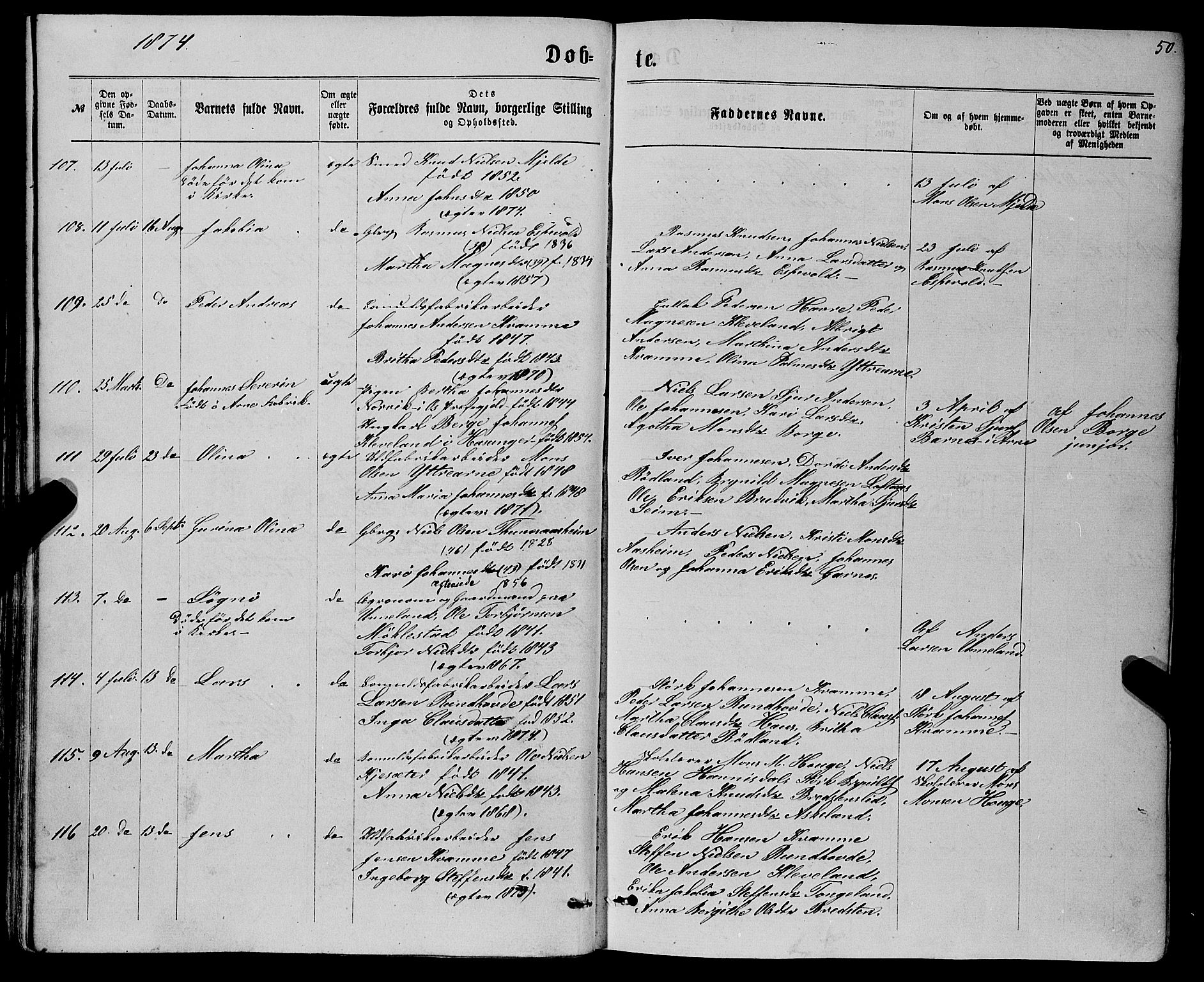 Haus sokneprestembete, AV/SAB-A-75601/H/Haa: Ministerialbok nr. A 18, 1871-1877, s. 50
