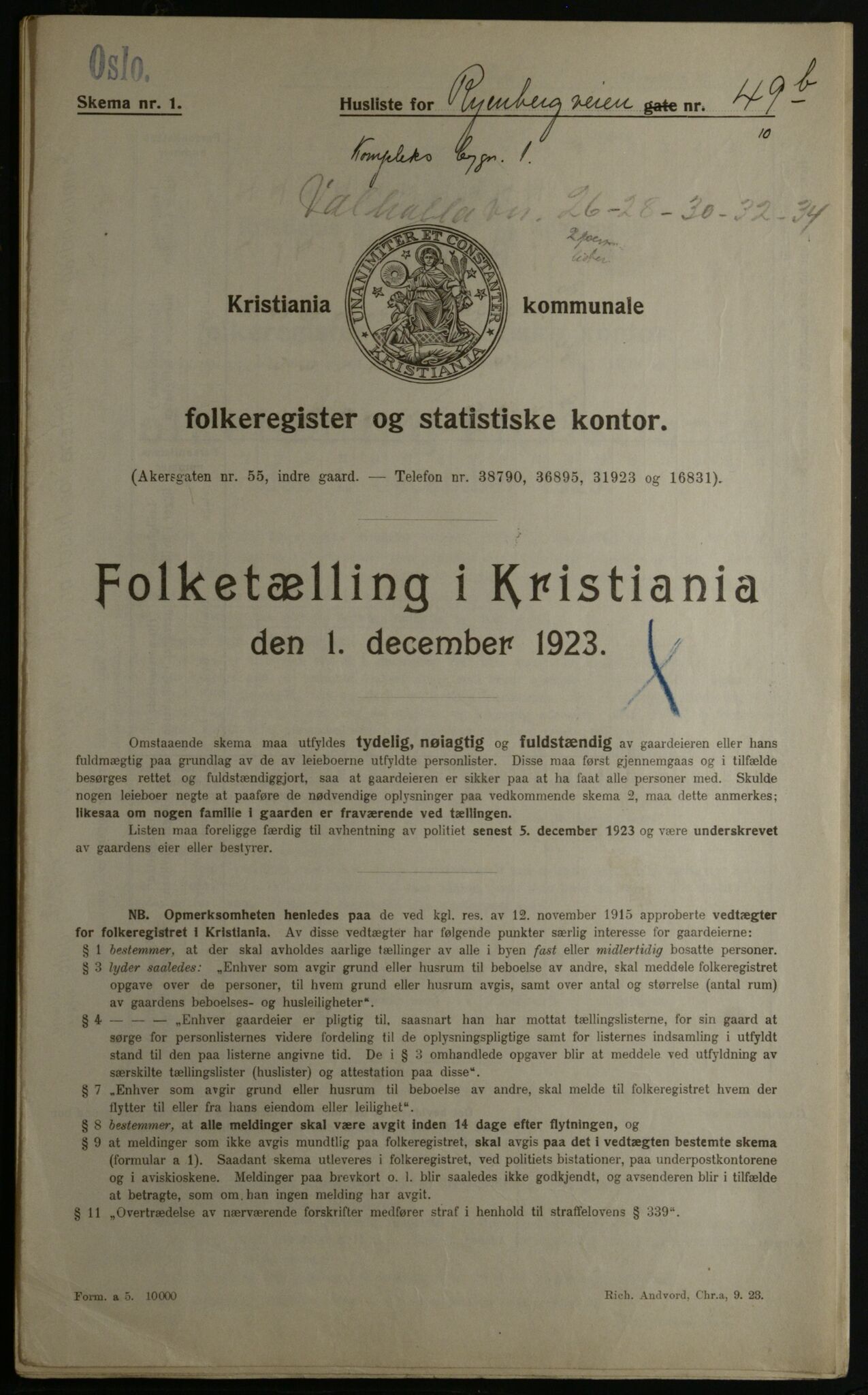 OBA, Kommunal folketelling 1.12.1923 for Kristiania, 1923, s. 94713