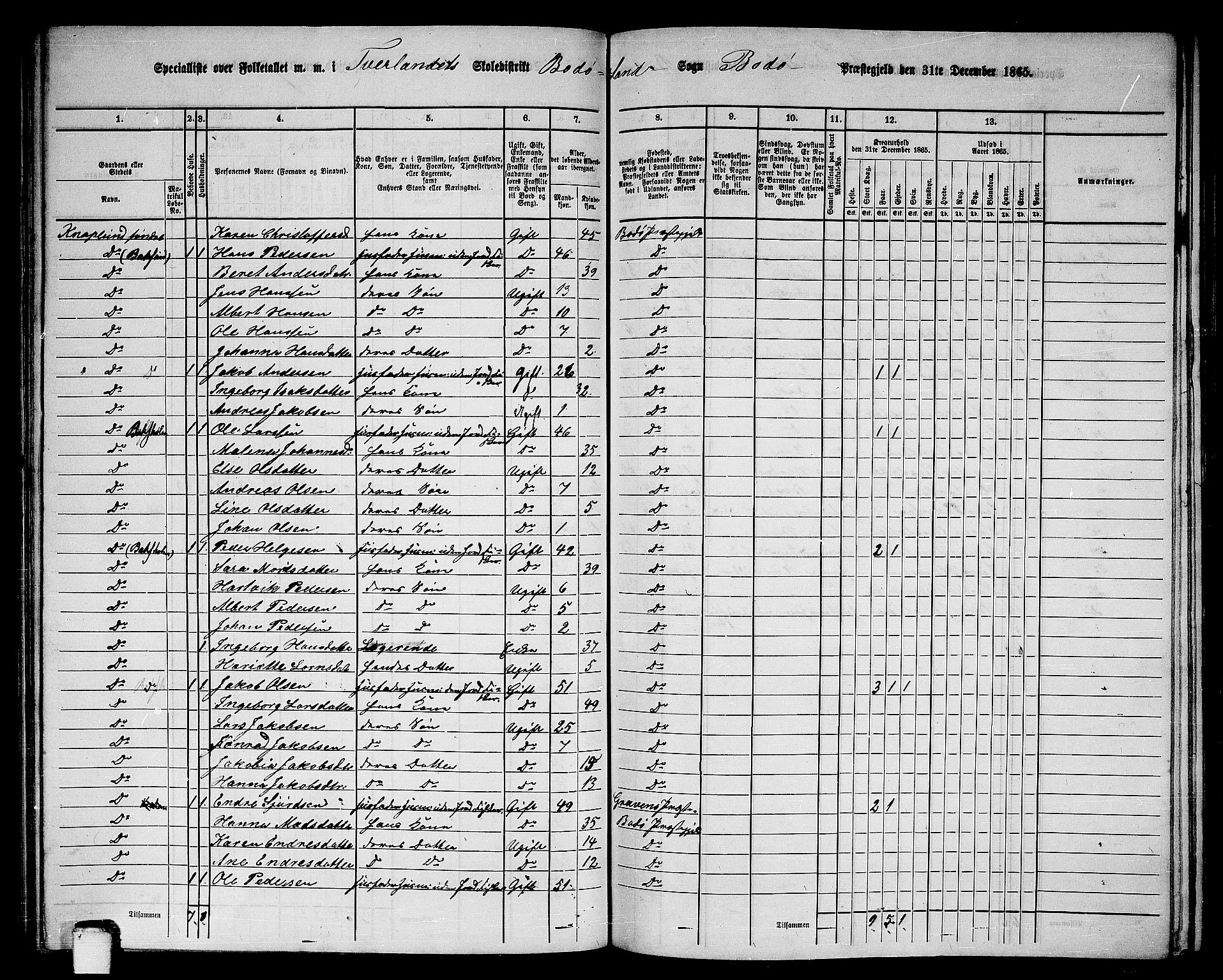 RA, Folketelling 1865 for 1843L Bodø prestegjeld, Bodø landsokn, 1865, s. 91