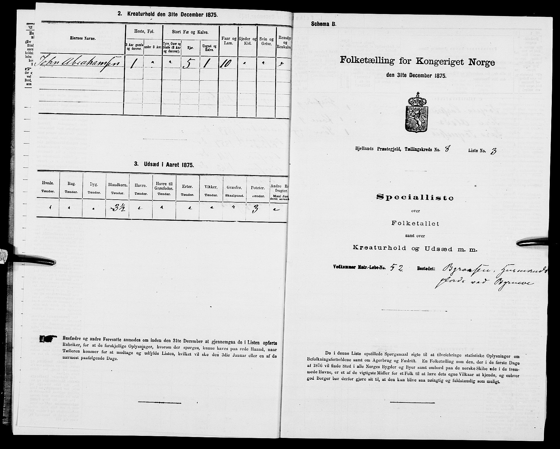 SAK, Folketelling 1875 for 1024P Bjelland prestegjeld, 1875, s. 512