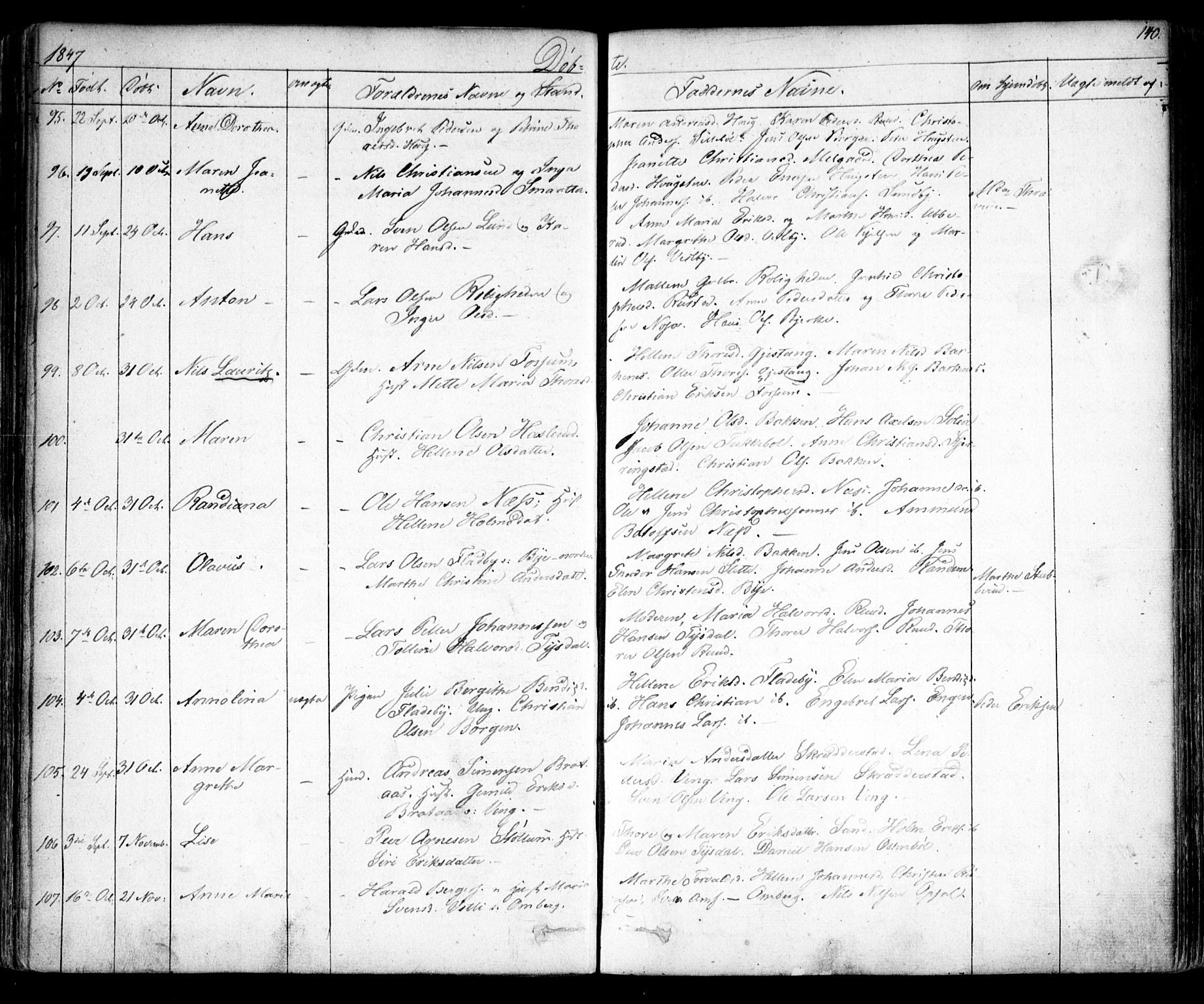 Enebakk prestekontor Kirkebøker, AV/SAO-A-10171c/F/Fa/L0009: Ministerialbok nr. I 9, 1832-1861, s. 140