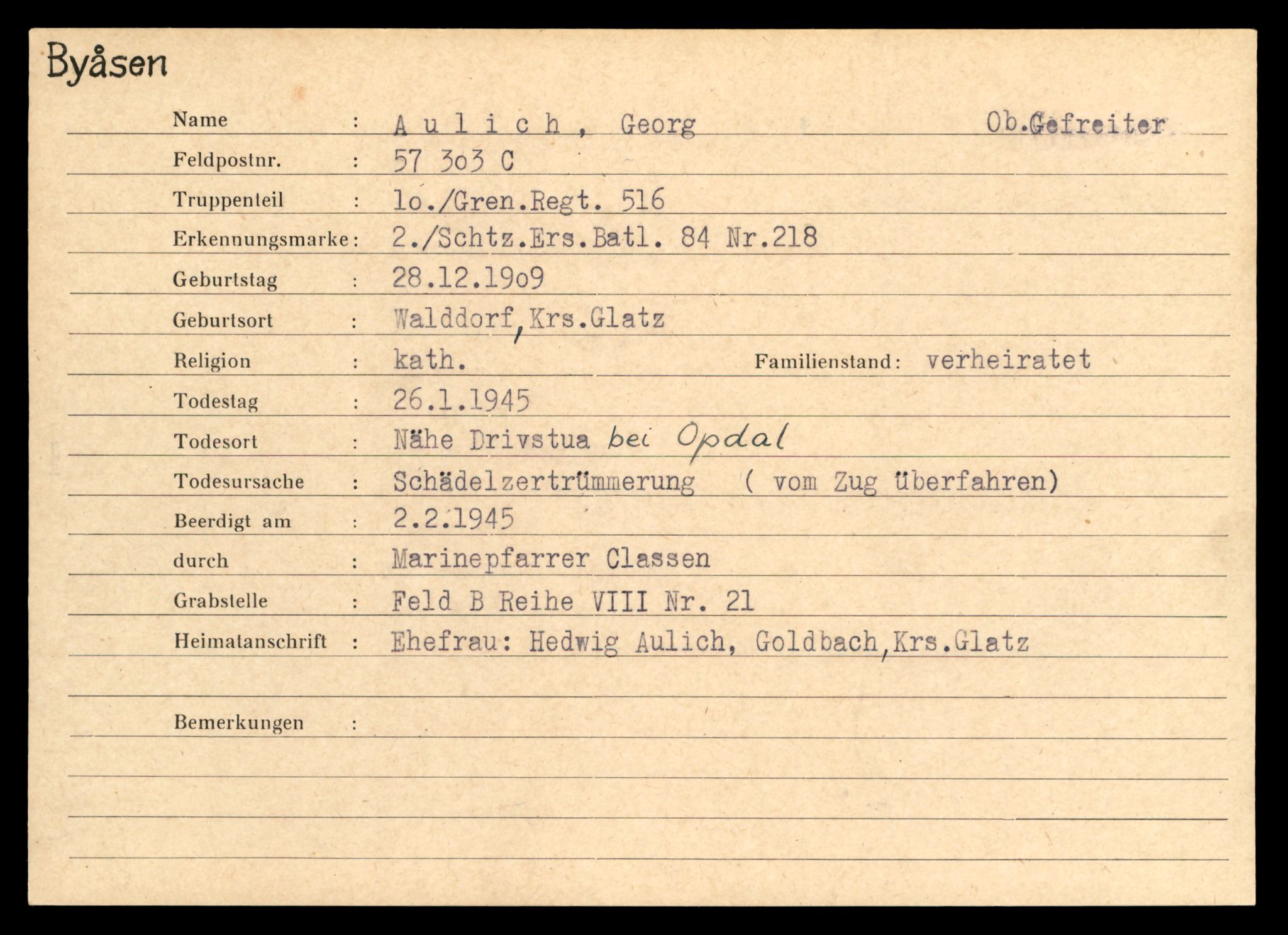 Distriktskontoret for krigsgraver, SAT/A-5030/E/L0004: Kasett/kartotek over tysk Krigskirkegård på Byåsen, 1945, s. 37