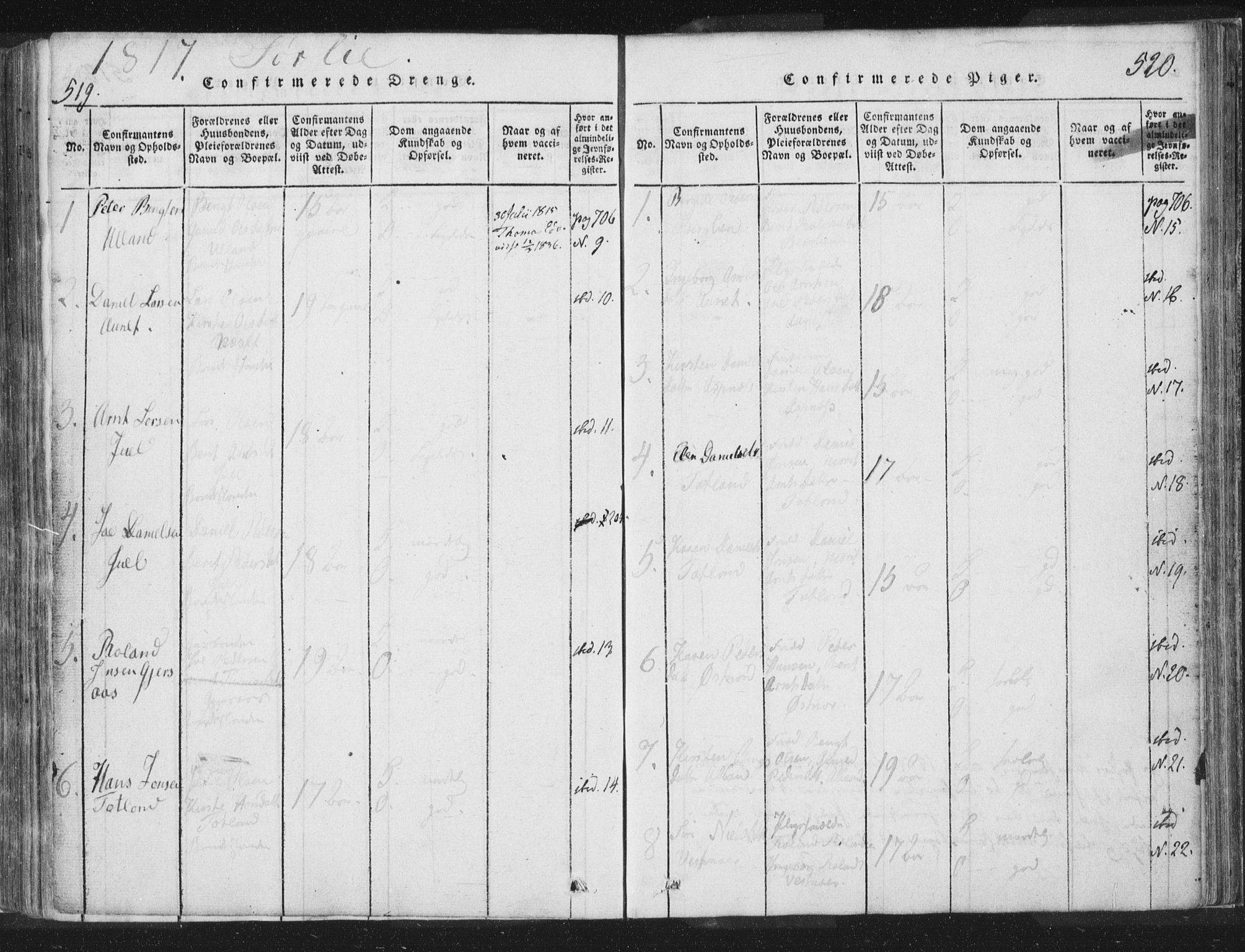 Ministerialprotokoller, klokkerbøker og fødselsregistre - Nord-Trøndelag, SAT/A-1458/755/L0491: Ministerialbok nr. 755A01 /2, 1817-1864, s. 519-520