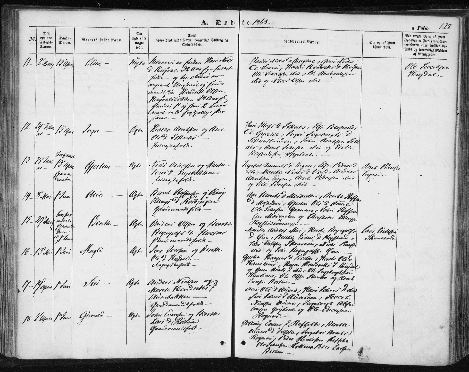 Ministerialprotokoller, klokkerbøker og fødselsregistre - Sør-Trøndelag, AV/SAT-A-1456/687/L1000: Ministerialbok nr. 687A06, 1848-1869, s. 128