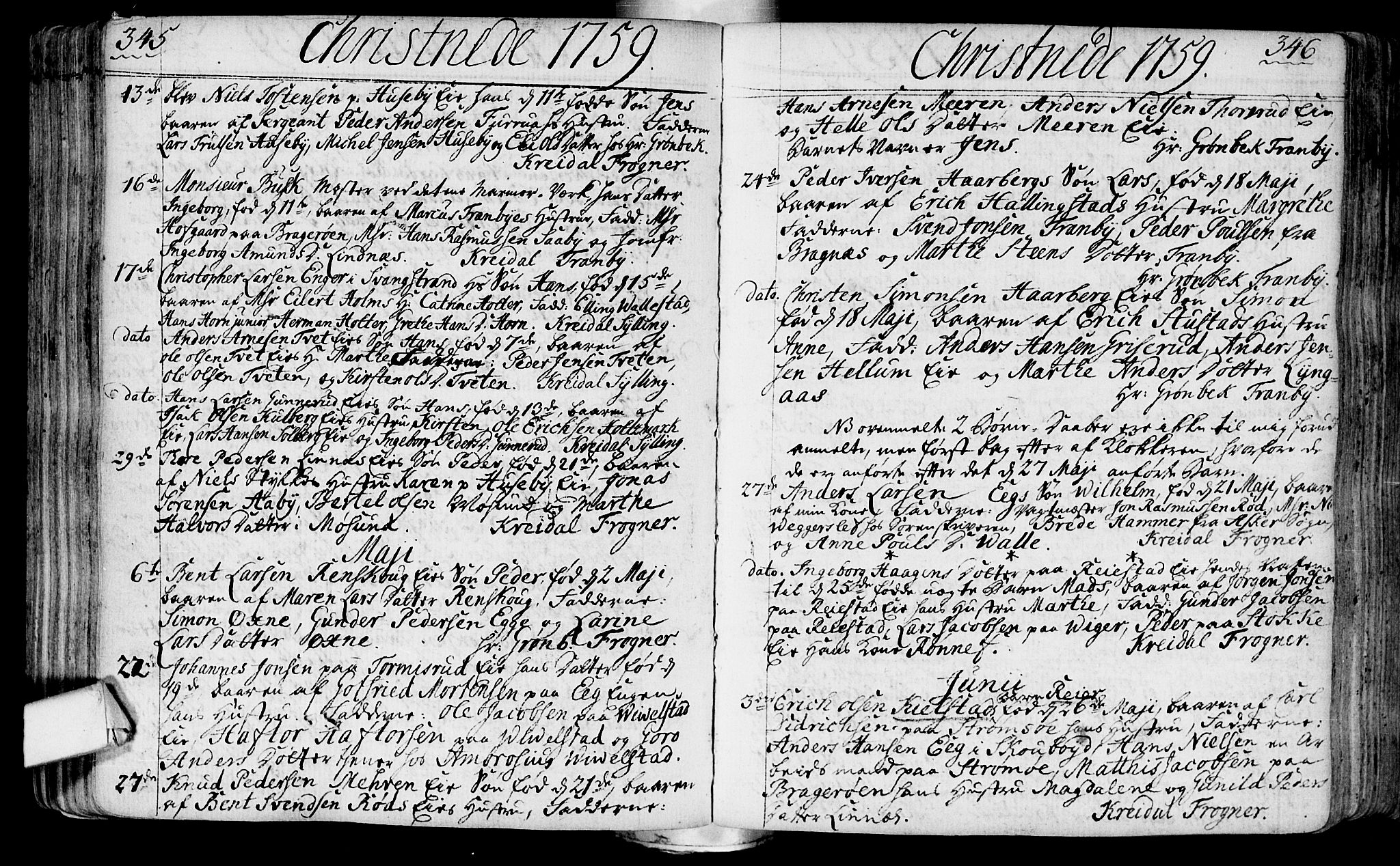Lier kirkebøker, SAKO/A-230/F/Fa/L0004: Ministerialbok nr. I 4, 1749-1764, s. 345-346