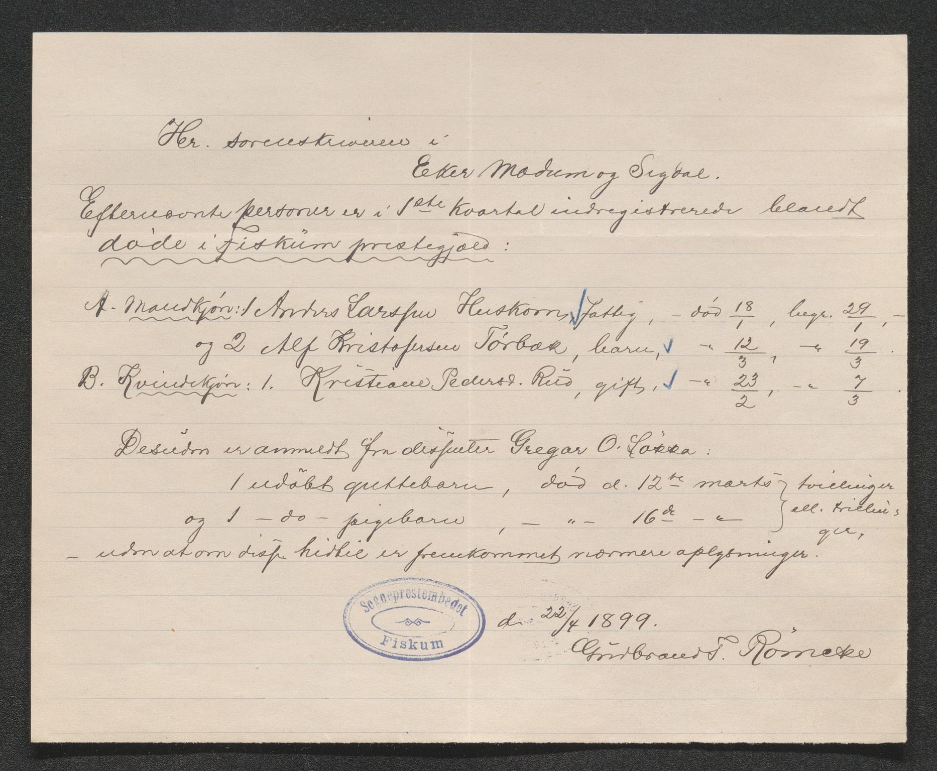 Eiker, Modum og Sigdal sorenskriveri, SAKO/A-123/H/Ha/Hab/L0026: Dødsfallsmeldinger, 1899, s. 118