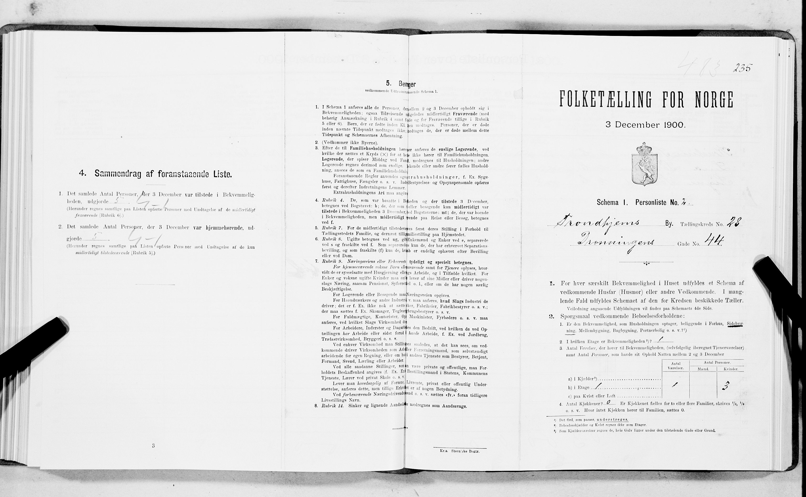 SAT, Folketelling 1900 for 1601 Trondheim kjøpstad, 1900, s. 4243