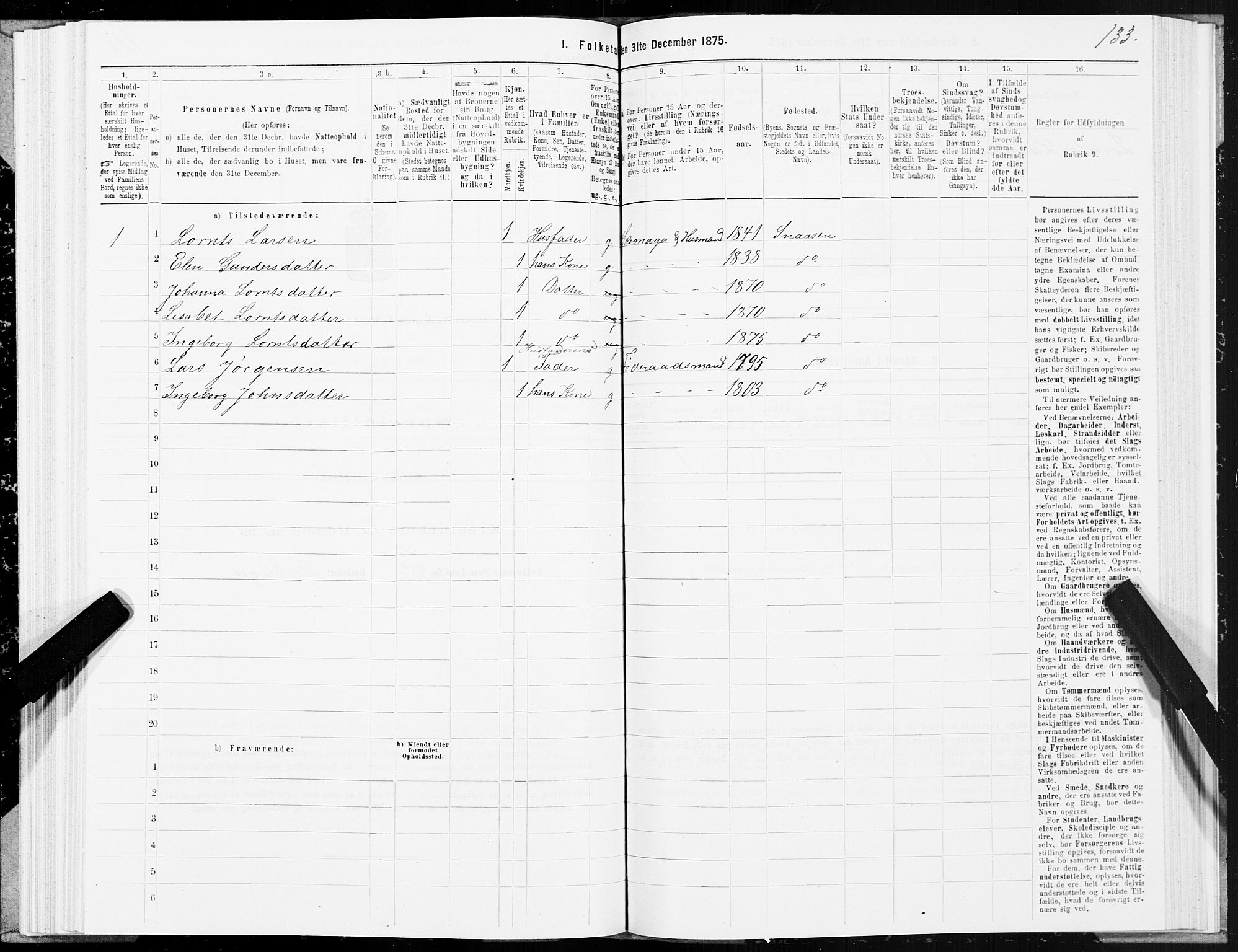 SAT, Folketelling 1875 for 1736P Snåsa prestegjeld, 1875, s. 2133
