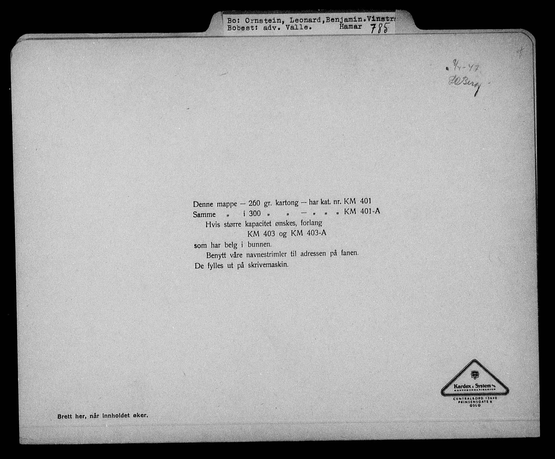 Justisdepartementet, Tilbakeføringskontoret for inndratte formuer, RA/S-1564/H/Hc/Hcd/L1003: --, 1945-1947, s. 296