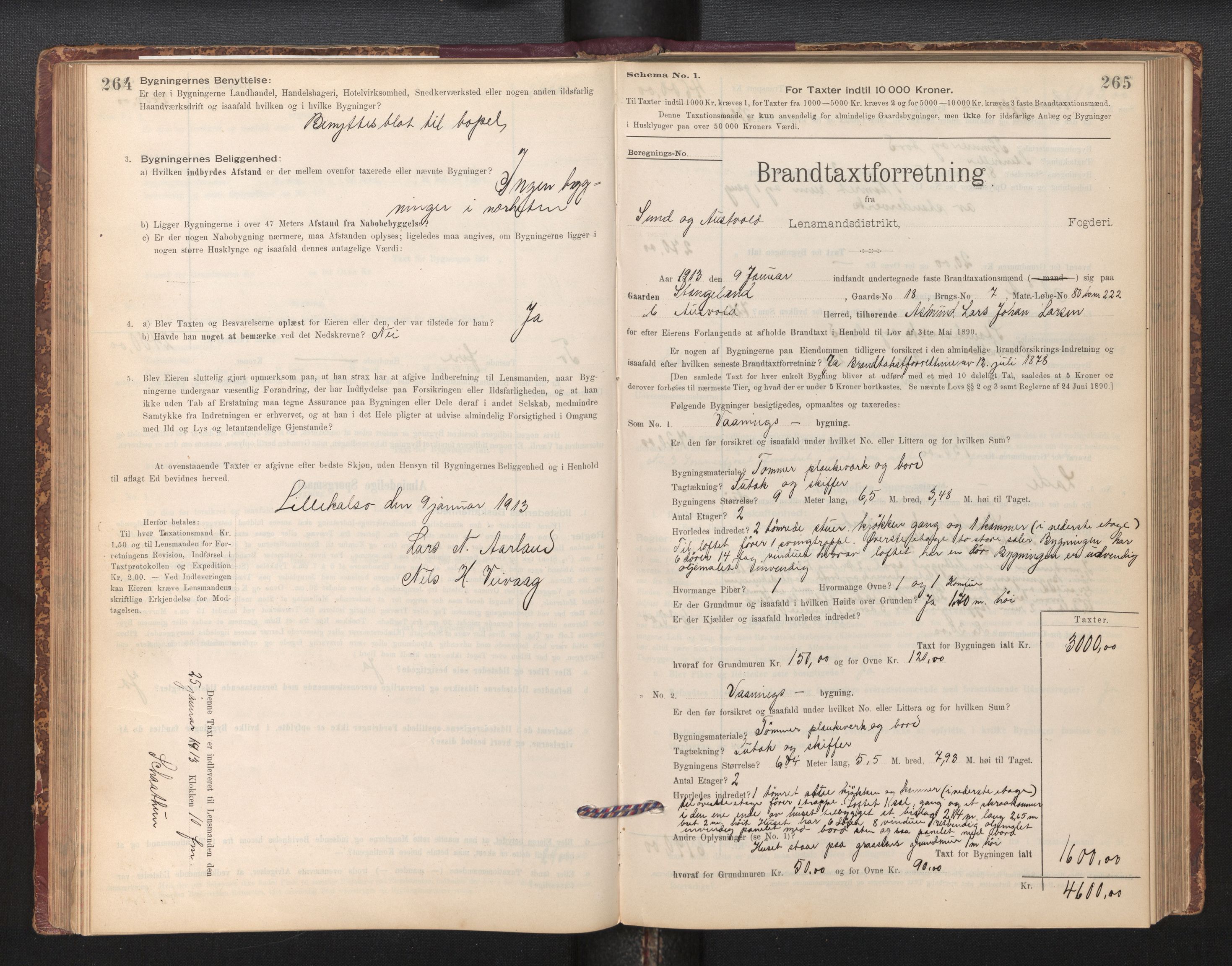 Lensmannen i Sund og Austevoll, SAB/A-35201/0012/L0003: Branntakstprotokoll, skjematakst, 1894-1917, s. 264-265