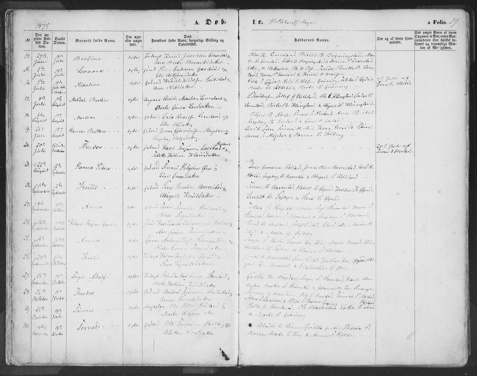 Helleland sokneprestkontor, SAST/A-101810: Ministerialbok nr. A 7.1, 1863-1886, s. 29
