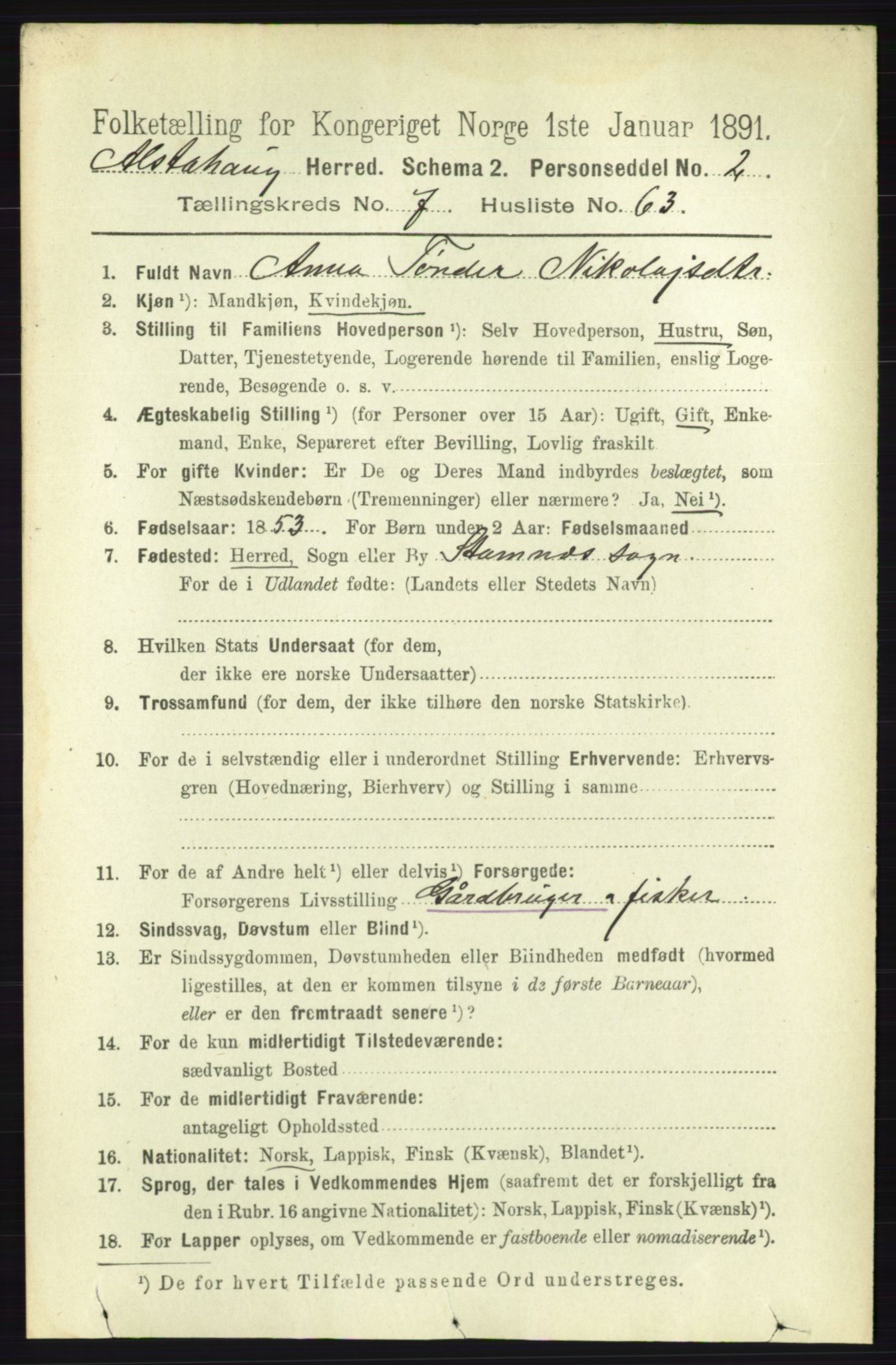 RA, Folketelling 1891 for 1820 Alstahaug herred, 1891, s. 2820