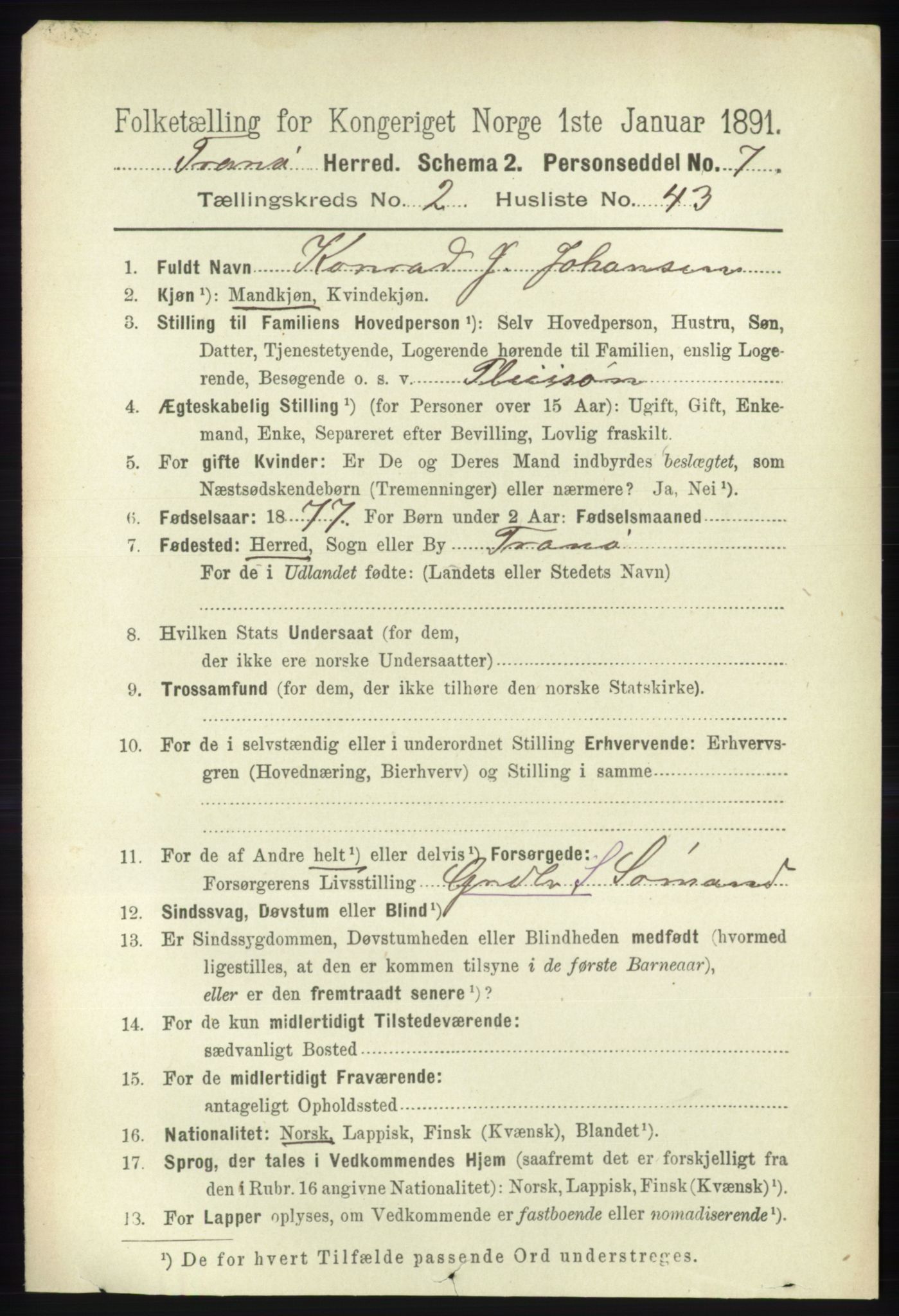 RA, Folketelling 1891 for 1927 Tranøy herred, 1891, s. 785