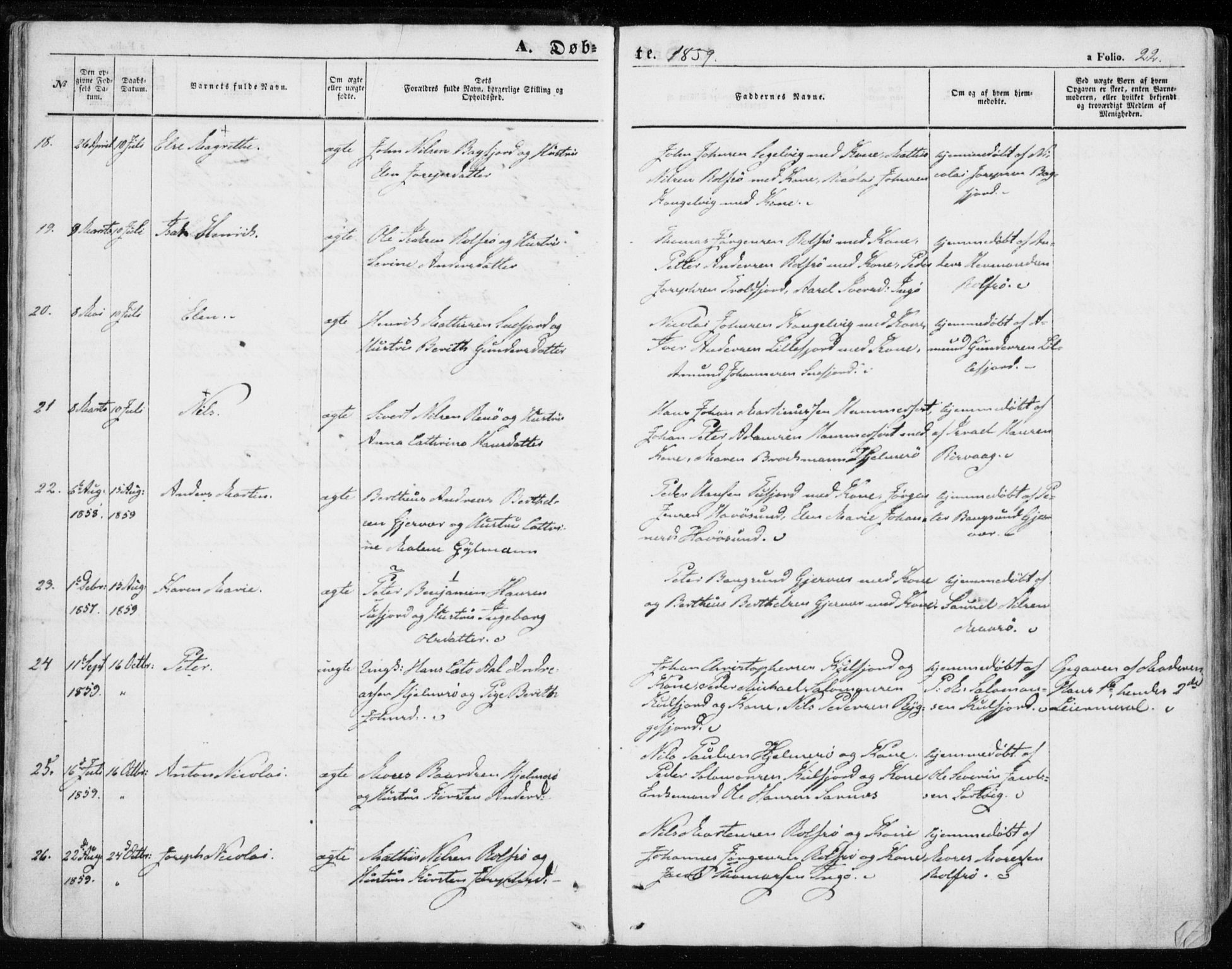 Måsøy sokneprestkontor, AV/SATØ-S-1348/H/Ha/L0002kirke: Ministerialbok nr. 2, 1852-1865, s. 22