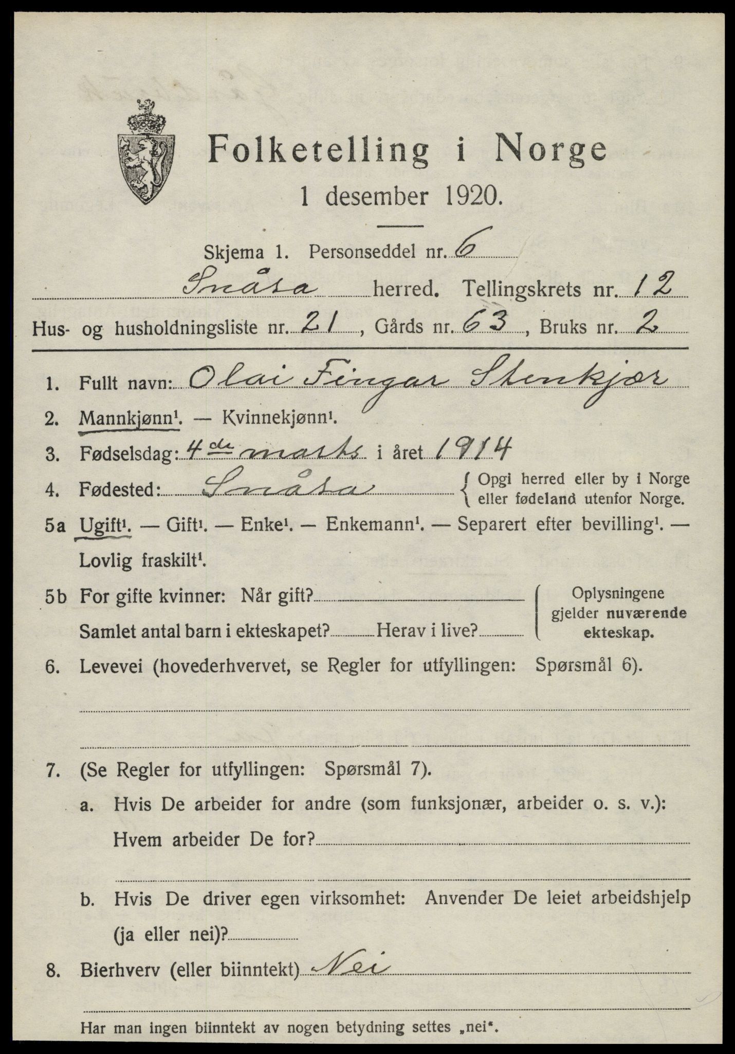 SAT, Folketelling 1920 for 1736 Snåsa herred, 1920, s. 5446