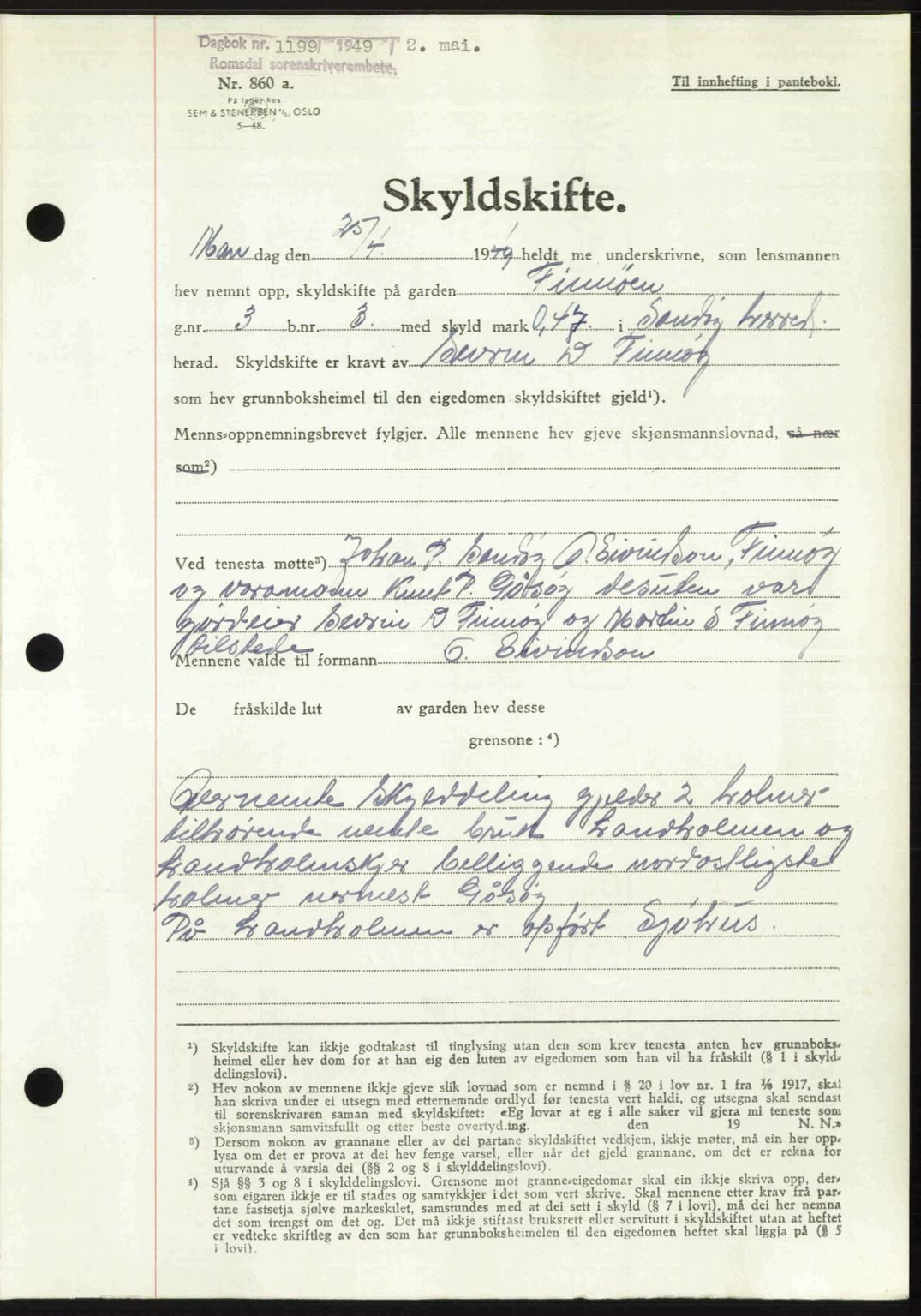 Romsdal sorenskriveri, AV/SAT-A-4149/1/2/2C: Pantebok nr. A29, 1949-1949, Dagboknr: 1199/1949