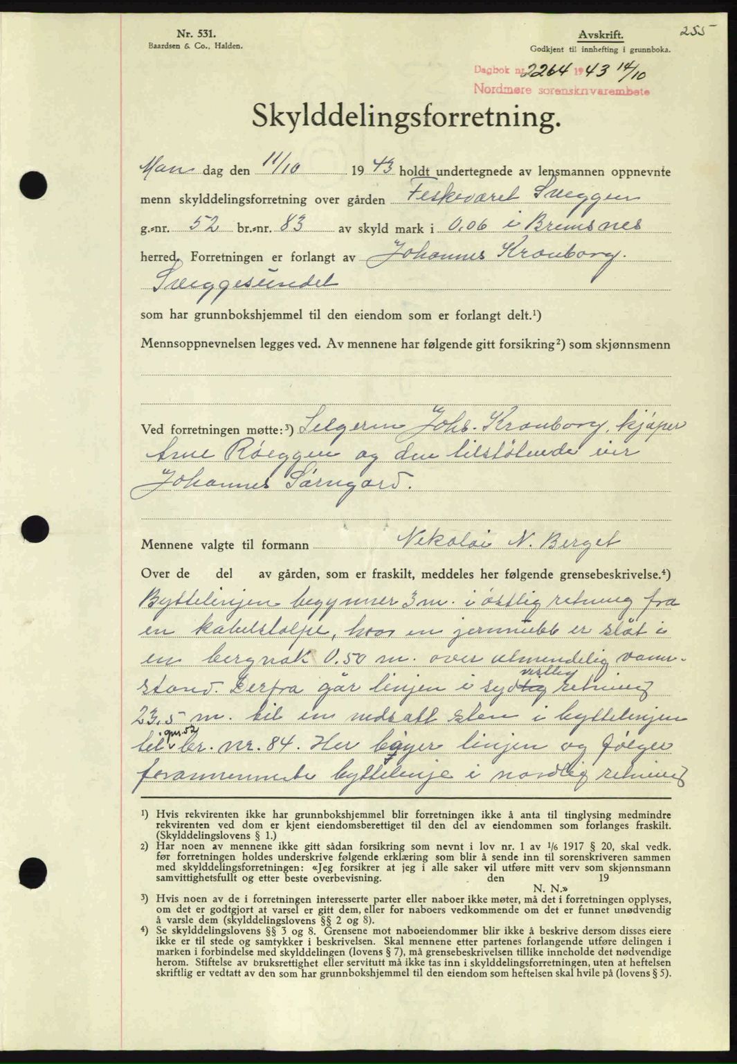 Nordmøre sorenskriveri, SAT/A-4132/1/2/2Ca: Pantebok nr. A96, 1943-1944, Dagboknr: 2264/1943