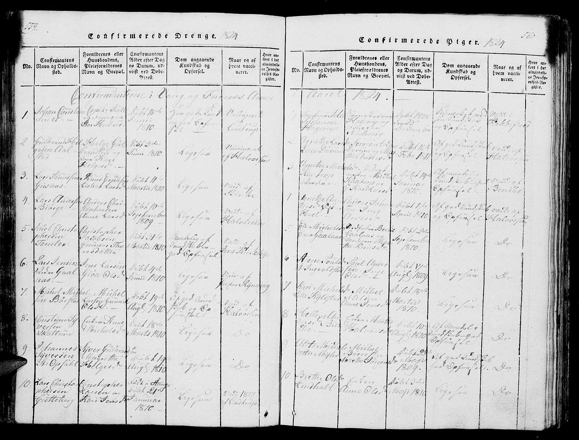 Vang prestekontor, Hedmark, SAH/PREST-008/H/Ha/Hab/L0004: Klokkerbok nr. 4, 1813-1827, s. 559-560