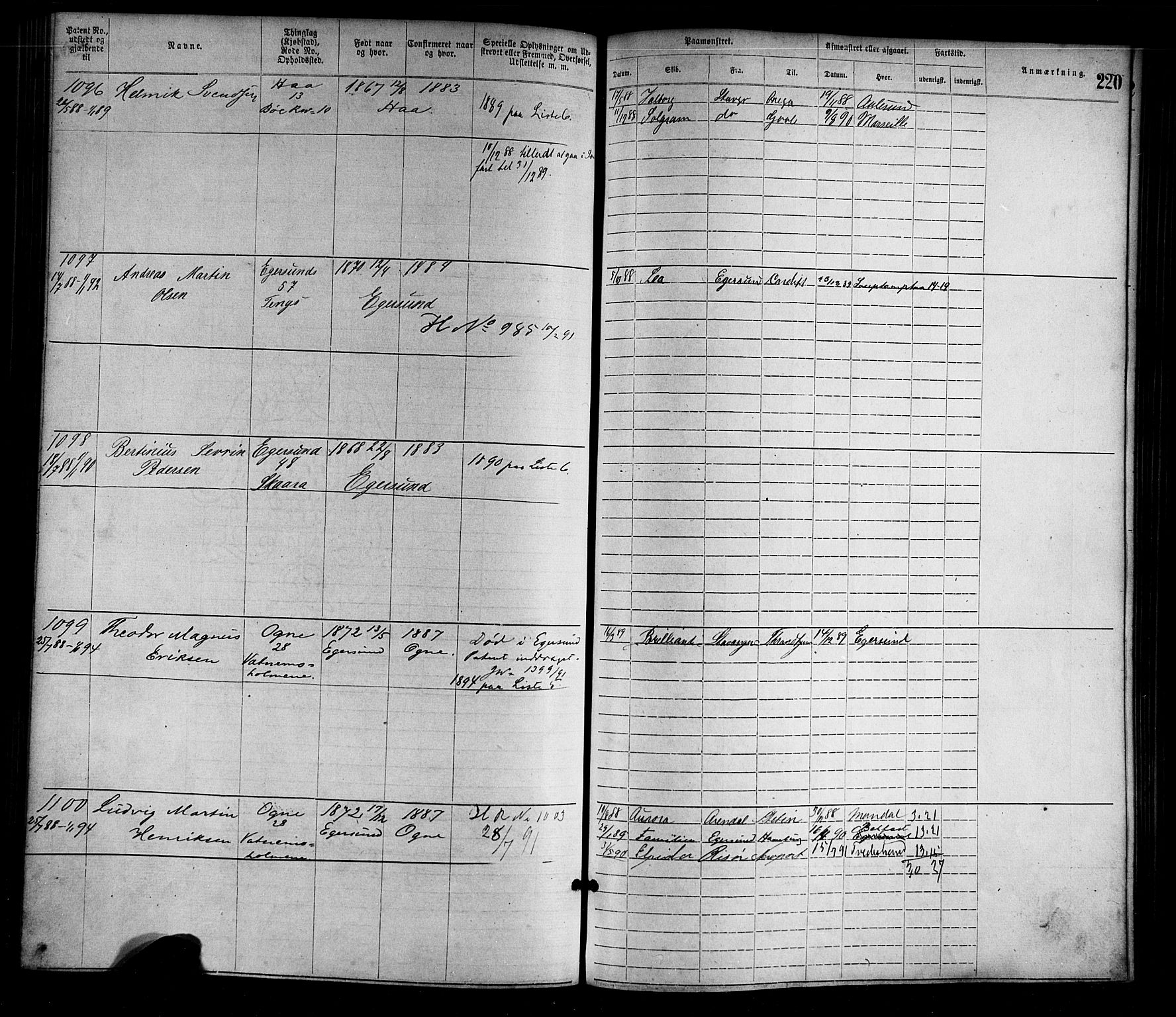 Egersund mønstringskrets, AV/SAK-2031-0019/F/Fa/L0001: Annotasjonsrulle nr 1-1440 med register, O-1, 1869-1895, s. 244