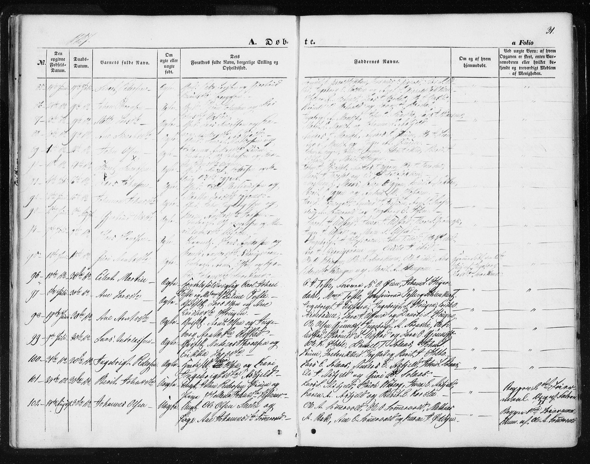 Ministerialprotokoller, klokkerbøker og fødselsregistre - Sør-Trøndelag, AV/SAT-A-1456/668/L0806: Ministerialbok nr. 668A06, 1854-1869, s. 31