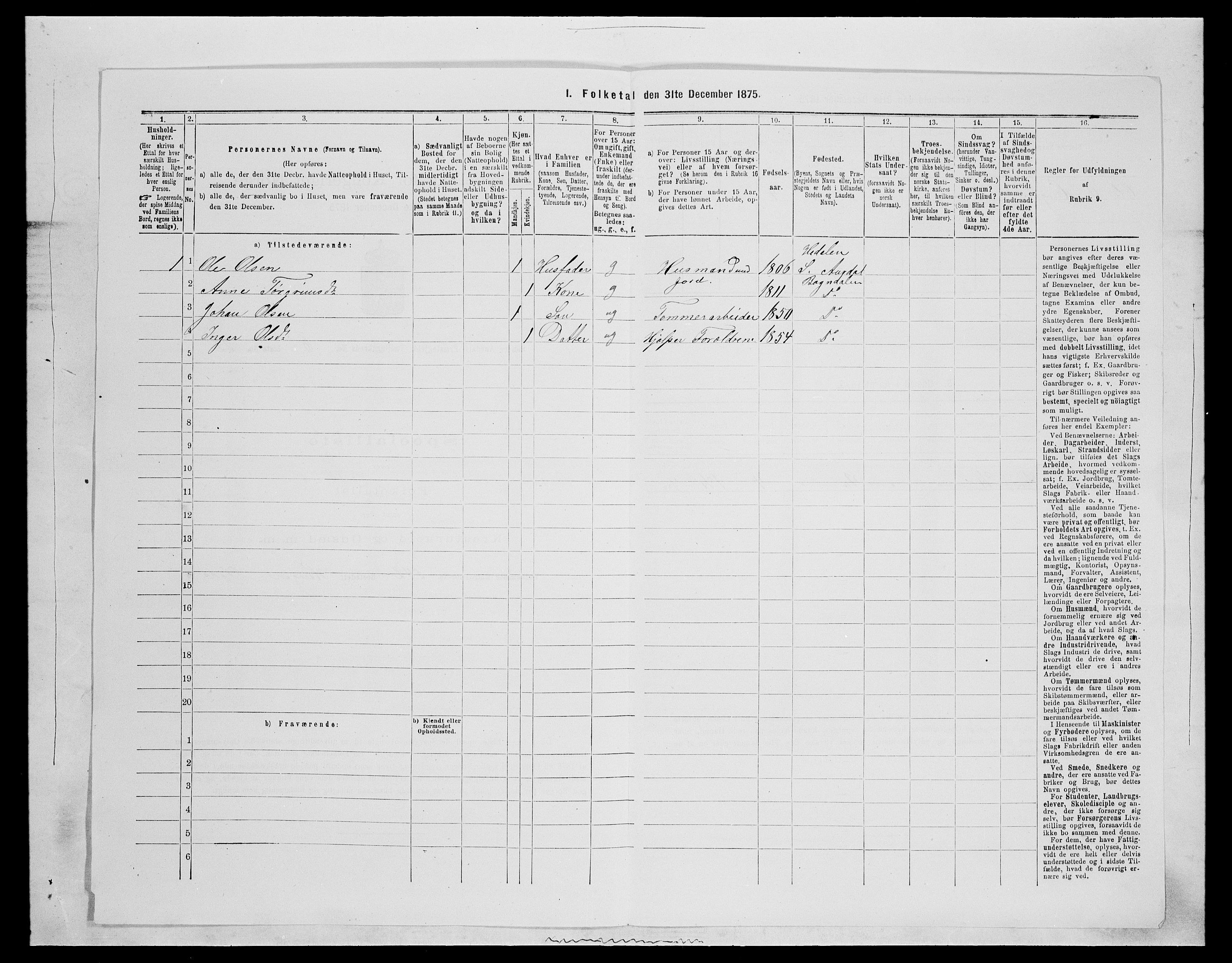 SAH, Folketelling 1875 for 0540P Sør-Aurdal prestegjeld, 1875, s. 1031