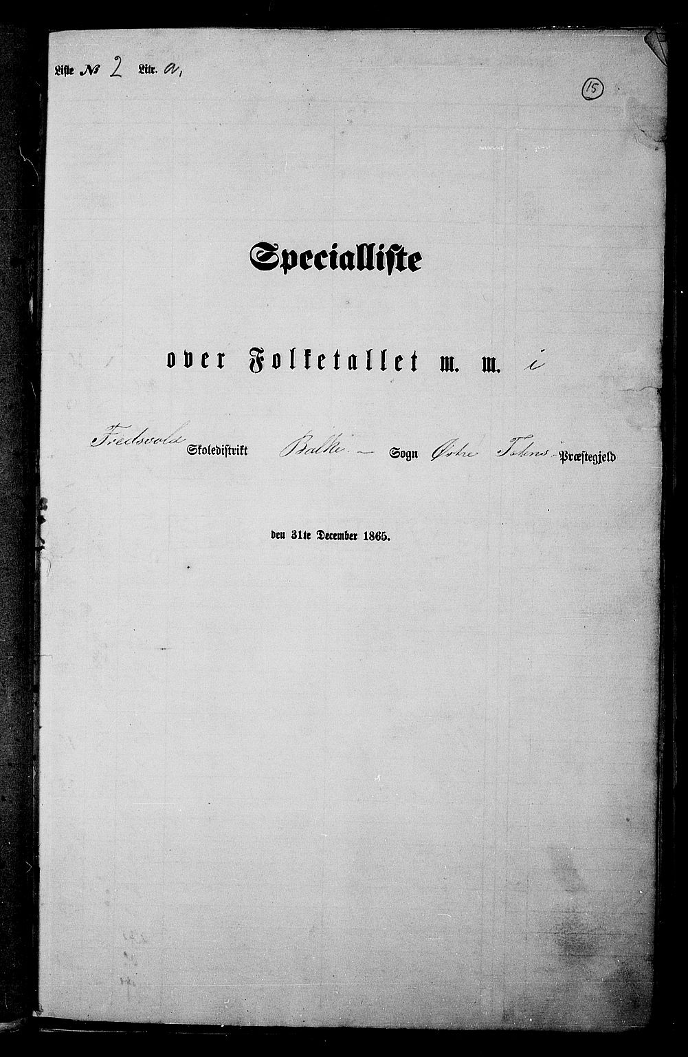 RA, Folketelling 1865 for 0528P Østre Toten prestegjeld, 1865, s. 31
