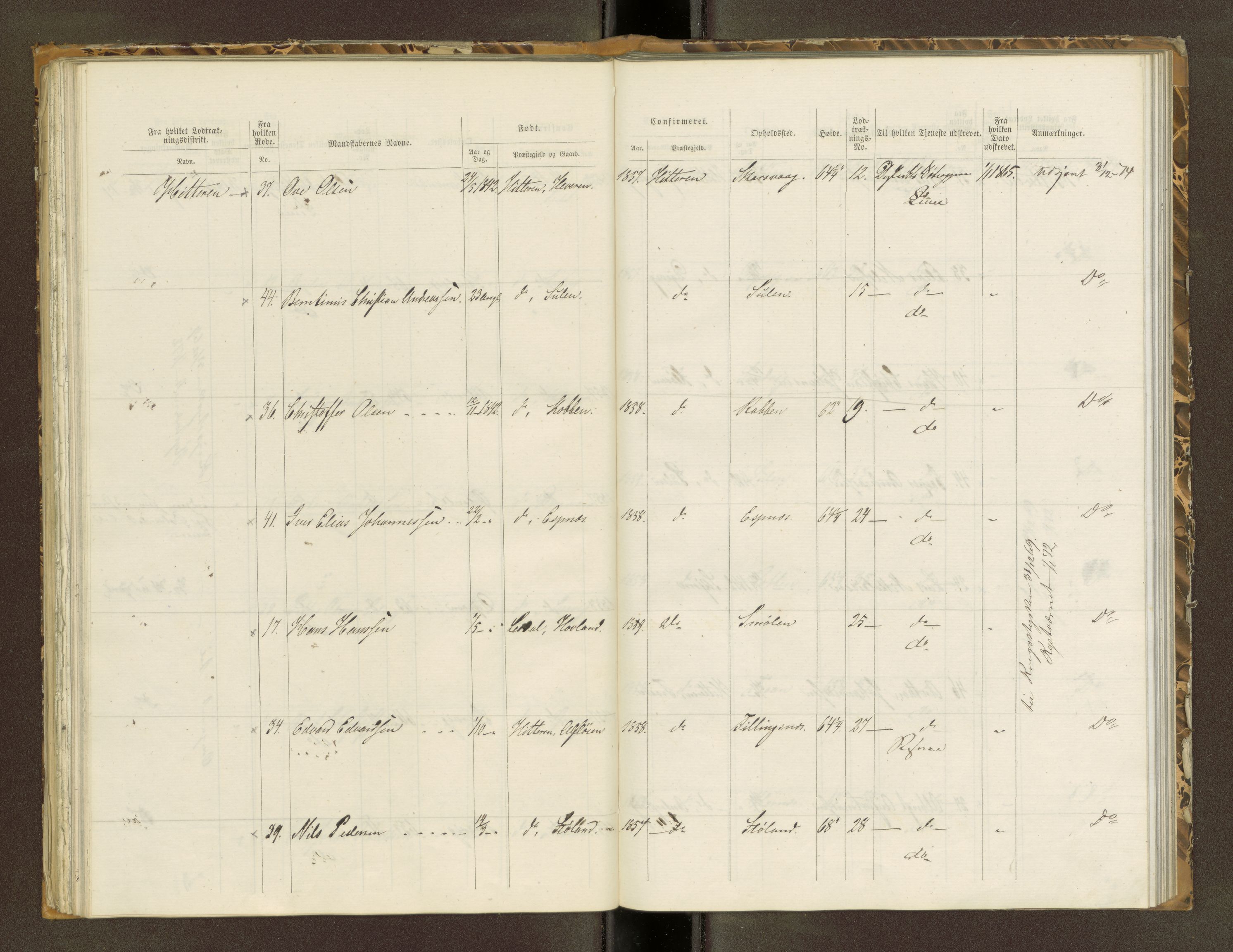 Sjøinnrulleringen - Trondhjemske distrikt, SAT/A-5121/01/L0320: Rulle over kystværnet og reserver for sjøtroppene i søndre og norder Trondhjem amter, 1861-1868