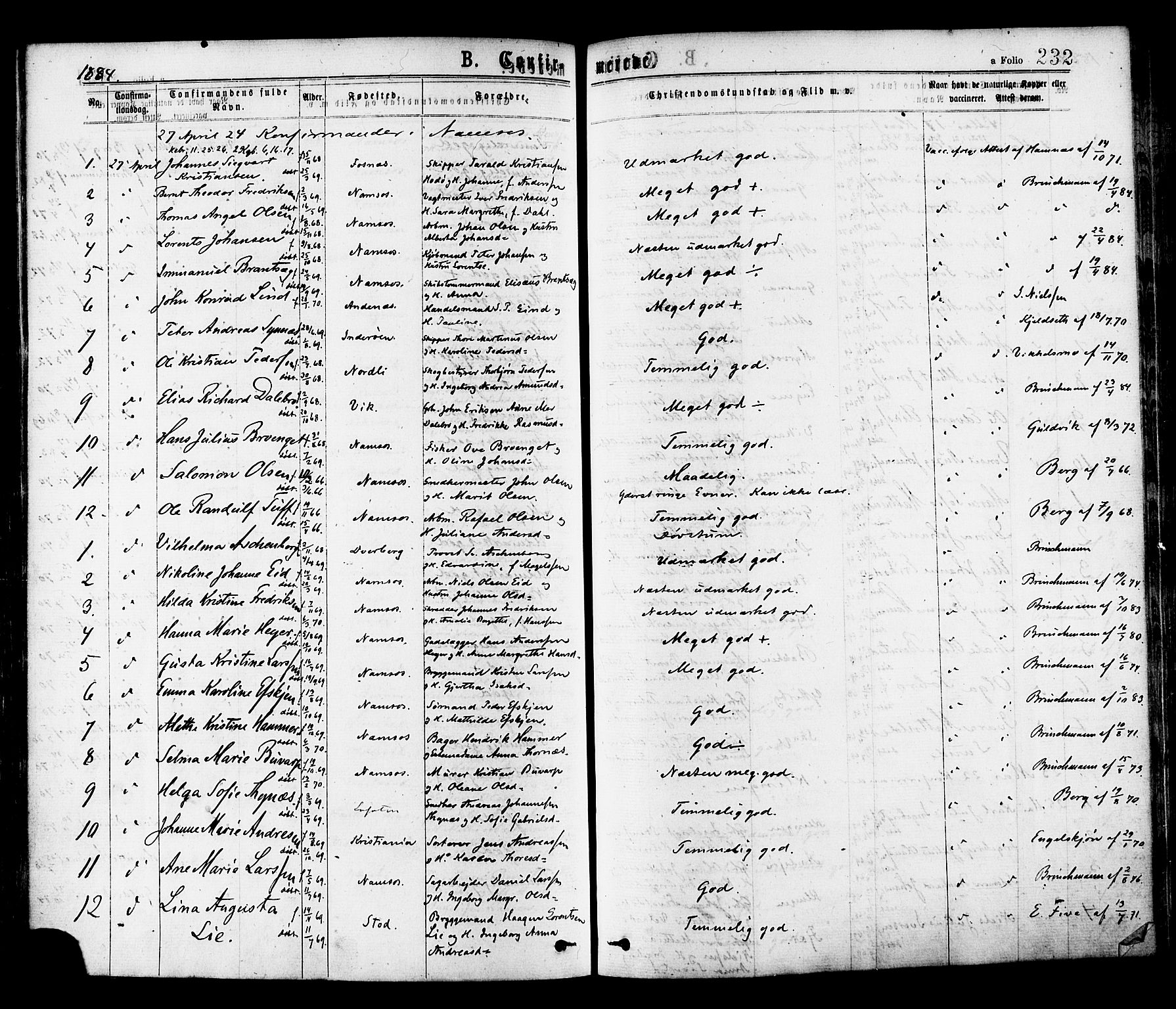 Ministerialprotokoller, klokkerbøker og fødselsregistre - Nord-Trøndelag, SAT/A-1458/768/L0572: Ministerialbok nr. 768A07, 1874-1886, s. 232