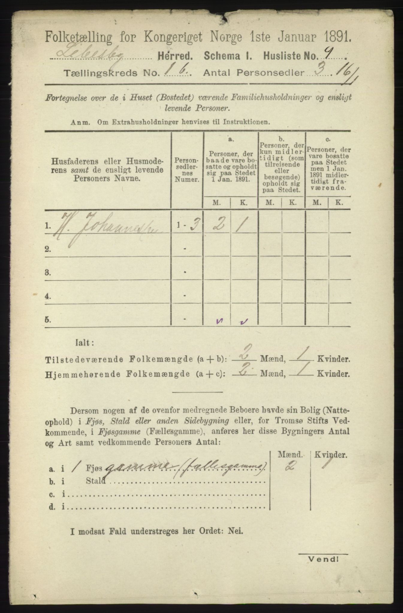 RA, Folketelling 1891 for 2022 Lebesby herred, 1891, s. 87