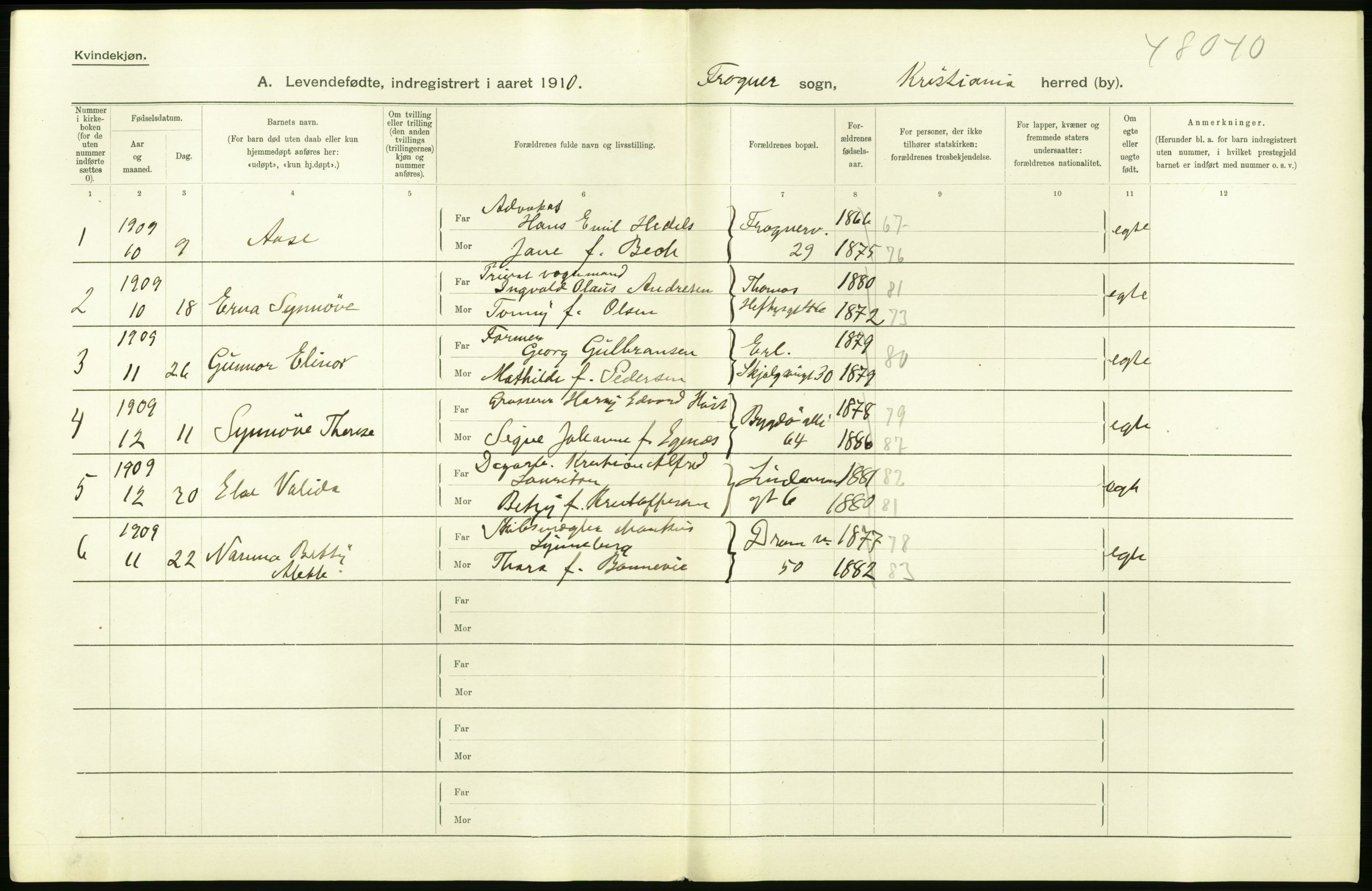 Statistisk sentralbyrå, Sosiodemografiske emner, Befolkning, RA/S-2228/D/Df/Dfa/Dfah/L0007: Kristiania: Levendefødte kvinner., 1910, s. 324