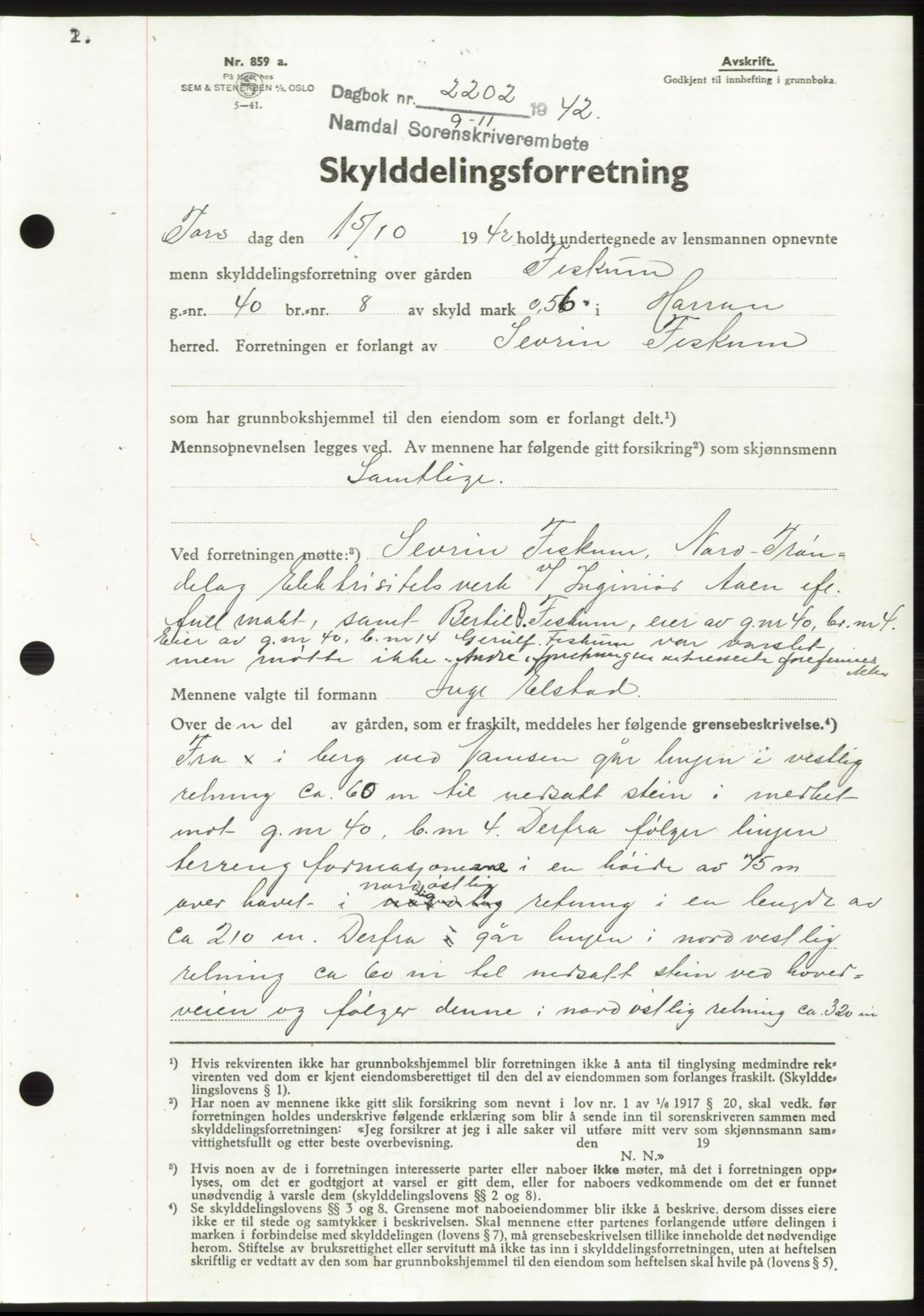 Namdal sorenskriveri, SAT/A-4133/1/2/2C: Pantebok nr. -, 1942-1943, Dagboknr: 2202/1942