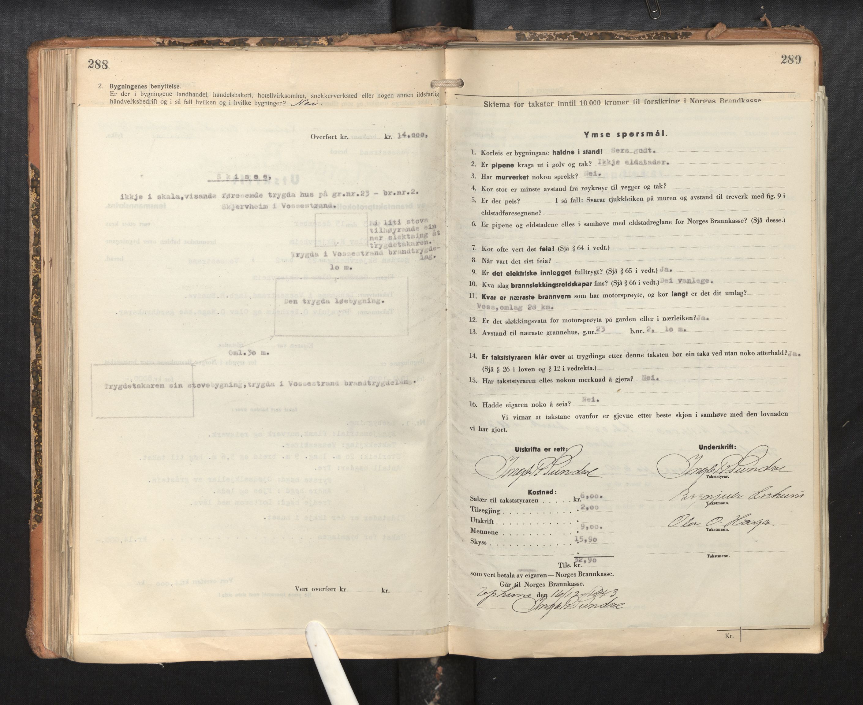 Lensmannen i Vossestrand, AV/SAB-A-35901/0012/L0002: Branntakstprotokoll, skjematakst, 1929-1955, s. 288-289