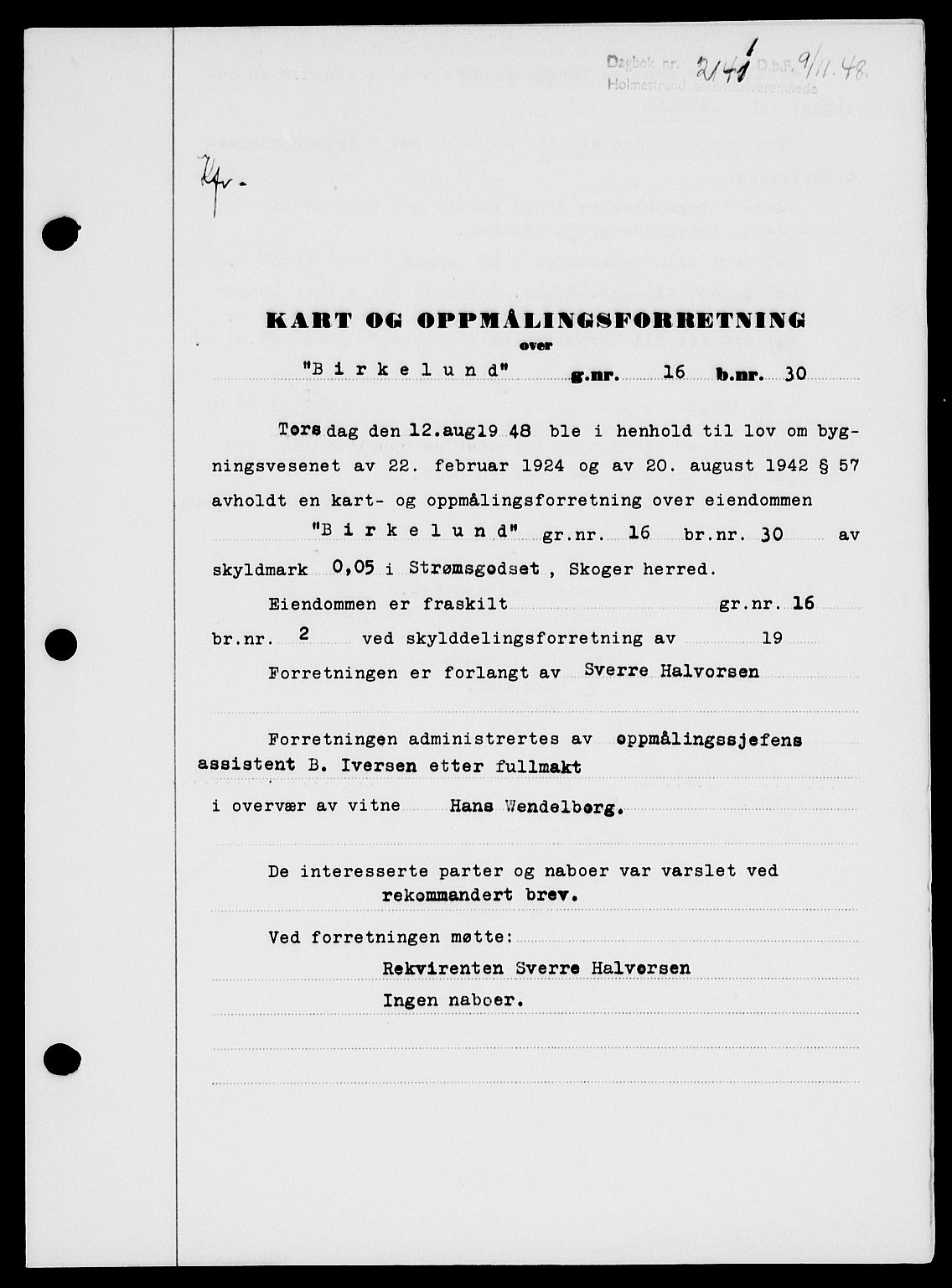 Holmestrand sorenskriveri, SAKO/A-67/G/Ga/Gaa/L0065: Pantebok nr. A-65, 1948-1949, Dagboknr: 2141/1948