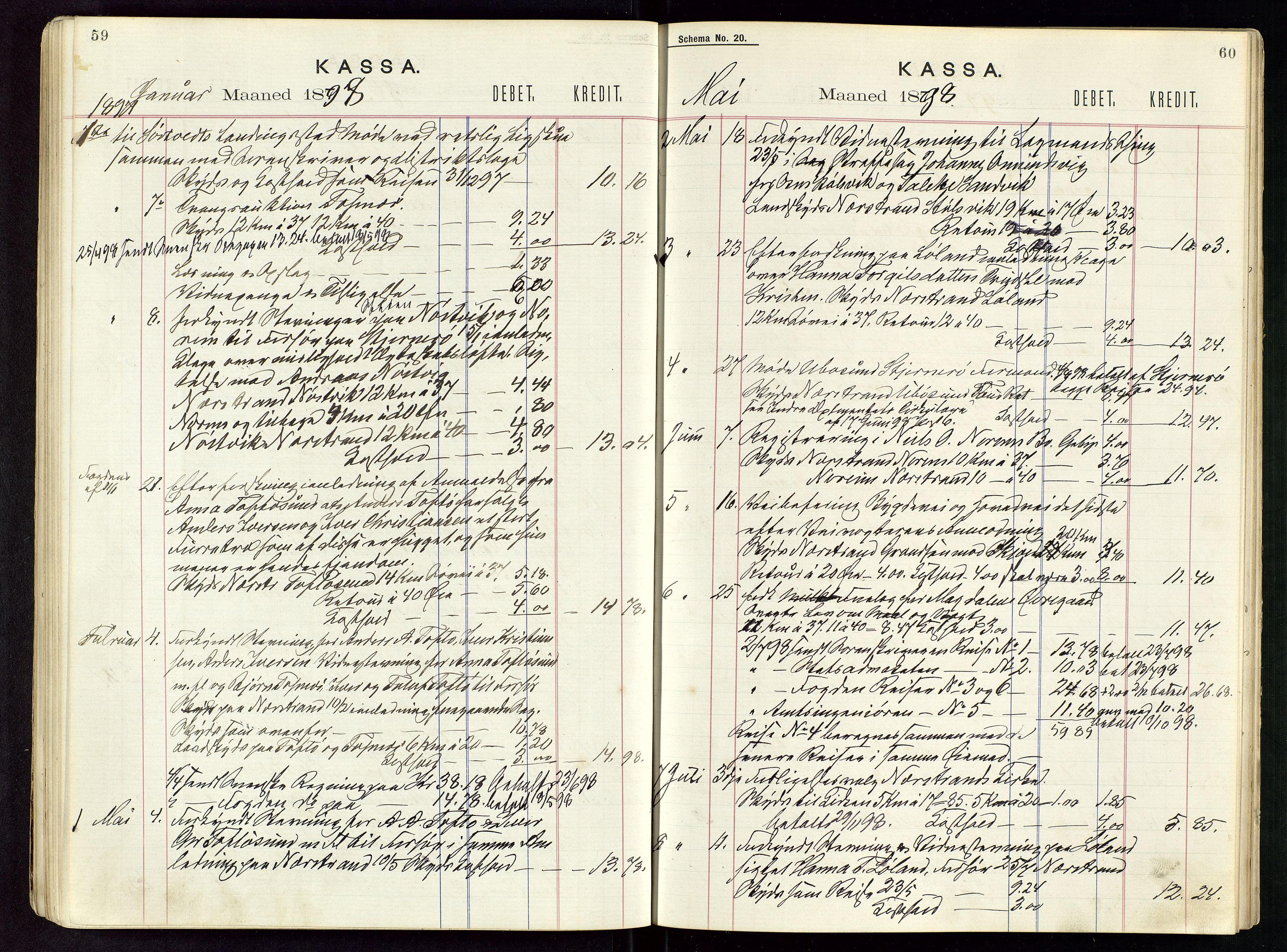 Nedstrand lensmannskontor, AV/SAST-A-100236/Rf/L0001: Skyss- og kostgodtgjørelse reiser, 1891-1898, s. 59-60