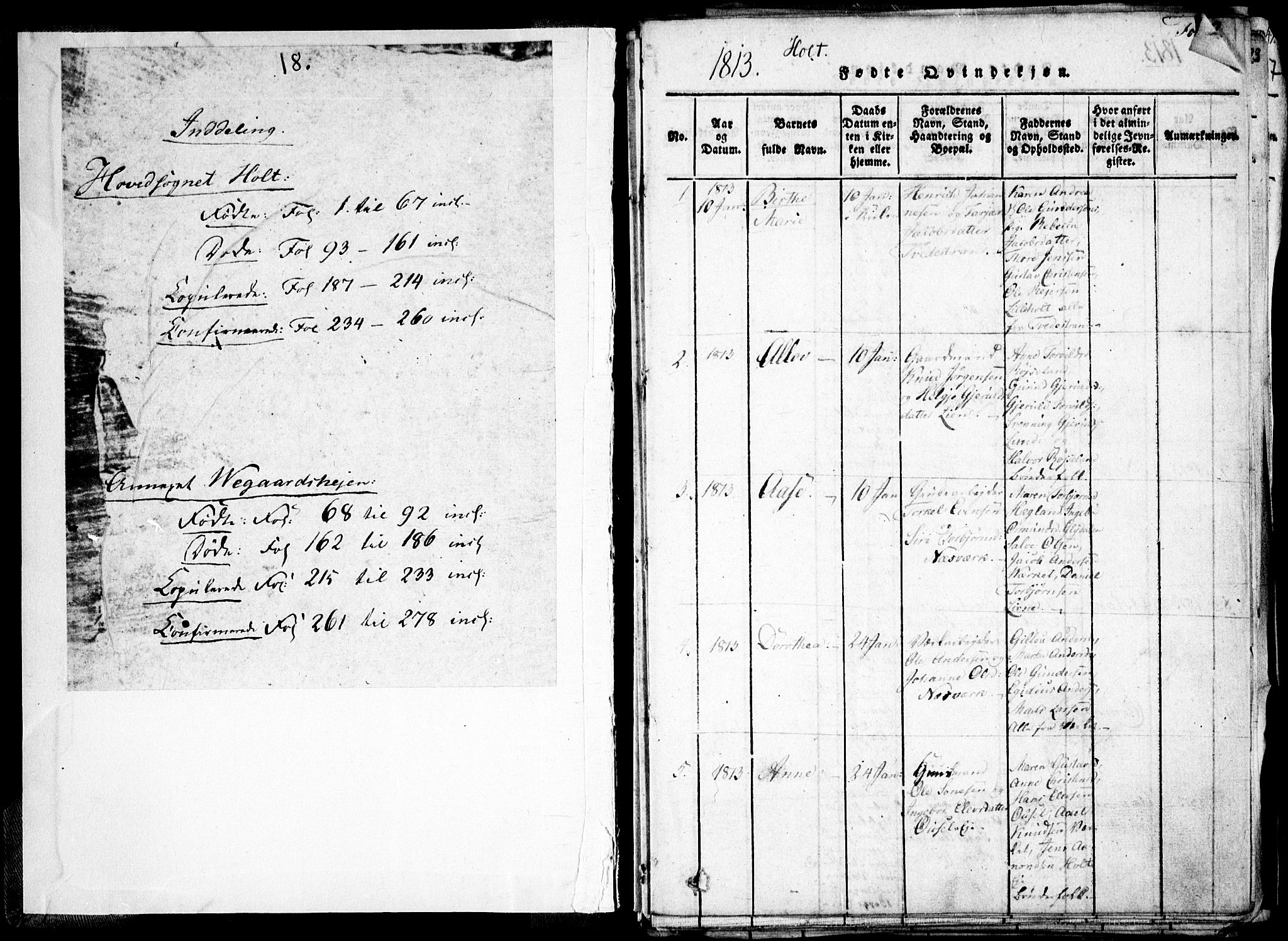 Holt sokneprestkontor, AV/SAK-1111-0021/F/Fa/L0005: Ministerialbok nr. A 5, 1813-1821, s. 1