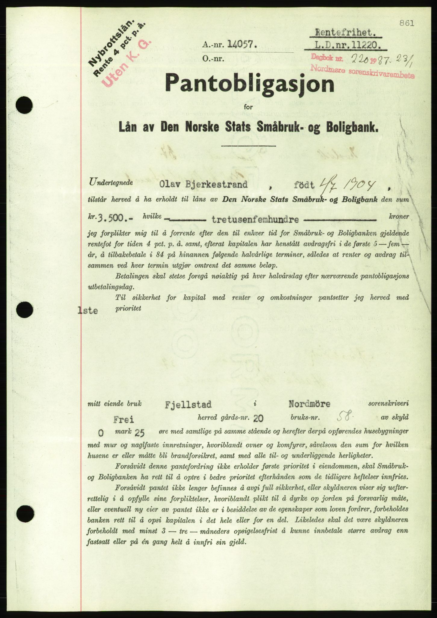 Nordmøre sorenskriveri, AV/SAT-A-4132/1/2/2Ca/L0090: Pantebok nr. B80, 1936-1937, Dagboknr: 220/1937