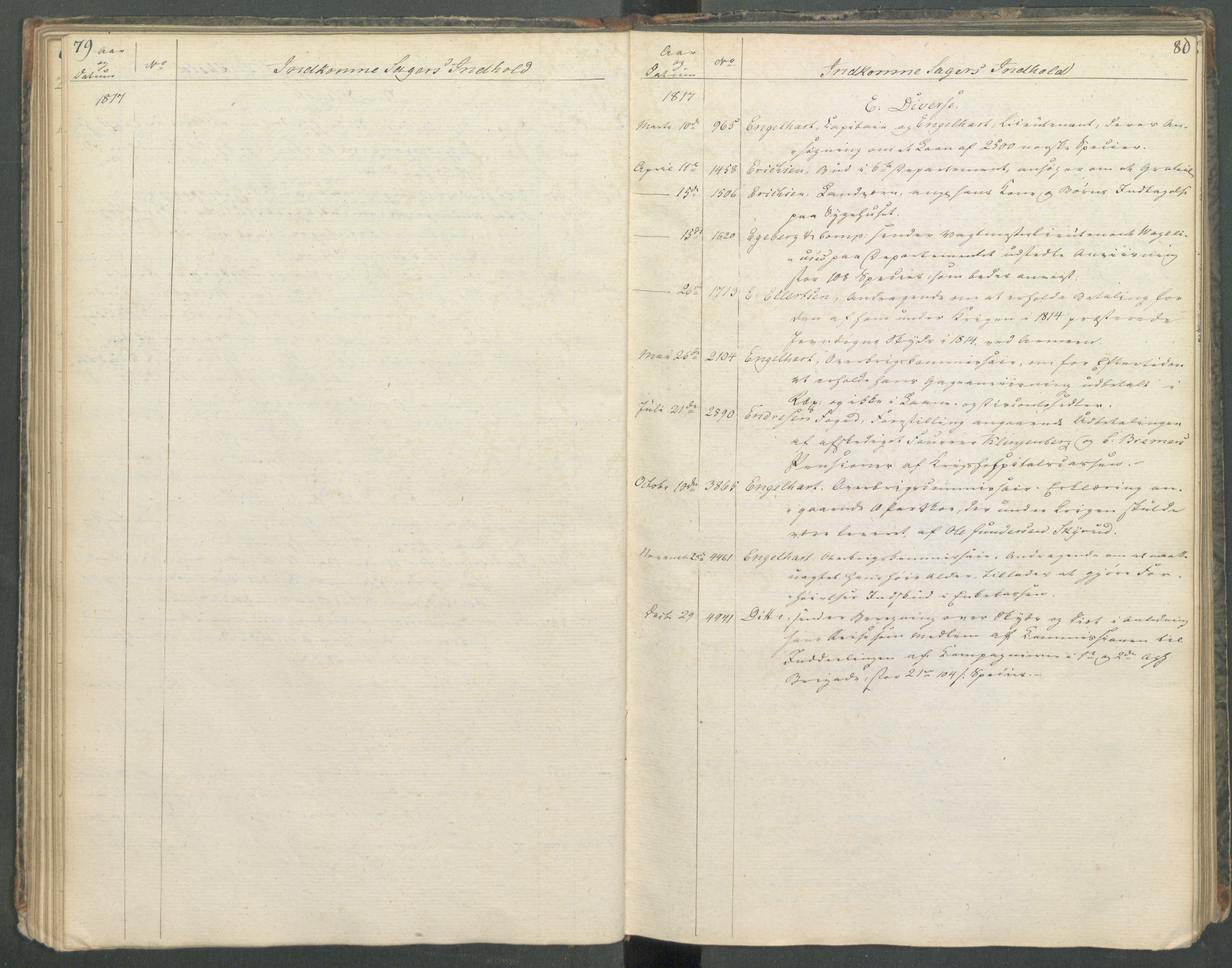 Armédepartementet, RA/RAFA-3493/C/Ca/L0013: 6. Departements register over innkomne saker, 1817, s. 79-80