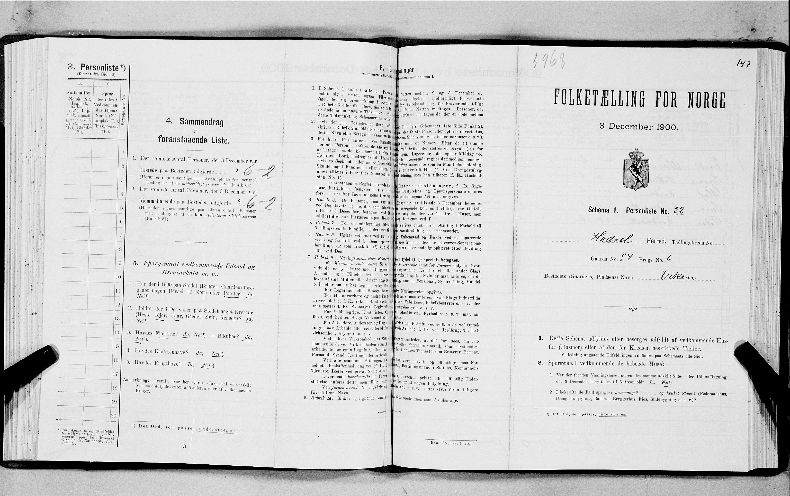 SAT, Folketelling 1900 for 1866 Hadsel herred, 1900, s. 957