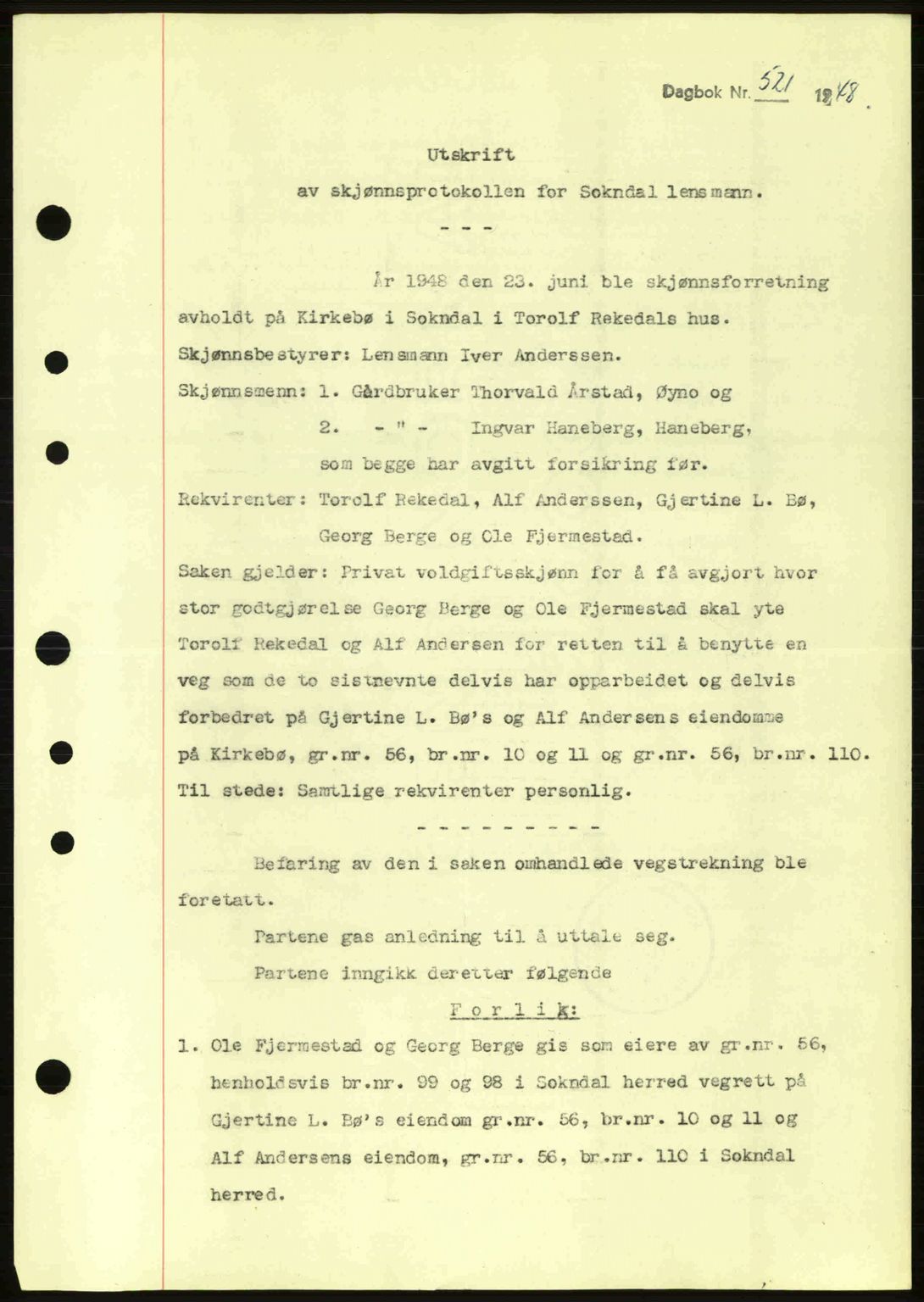 Dalane sorenskriveri, SAST/A-100309/02/G/Gb/L0051: Pantebok nr. A11, 1947-1948, Dagboknr: 521/1948