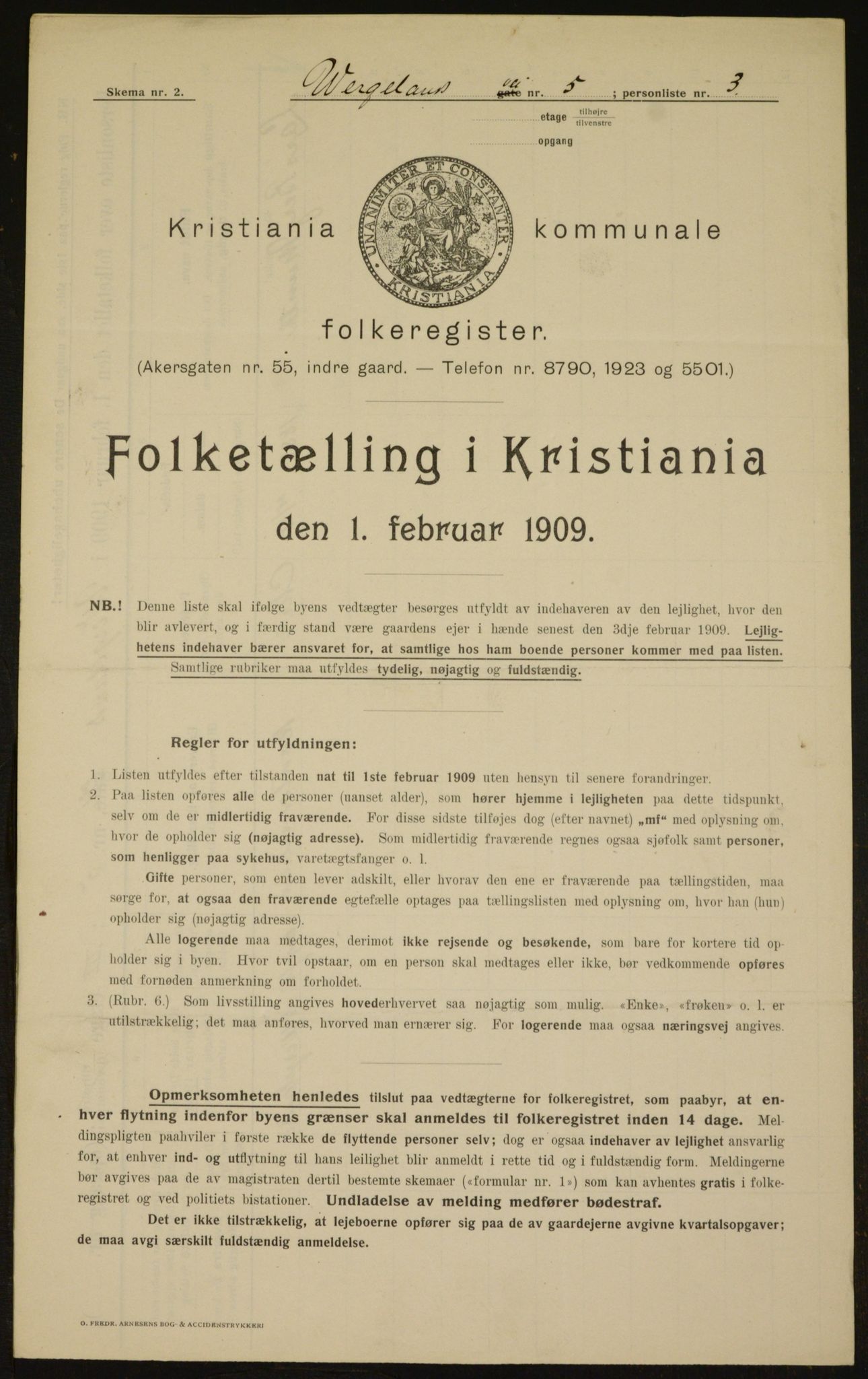 OBA, Kommunal folketelling 1.2.1909 for Kristiania kjøpstad, 1909, s. 115990