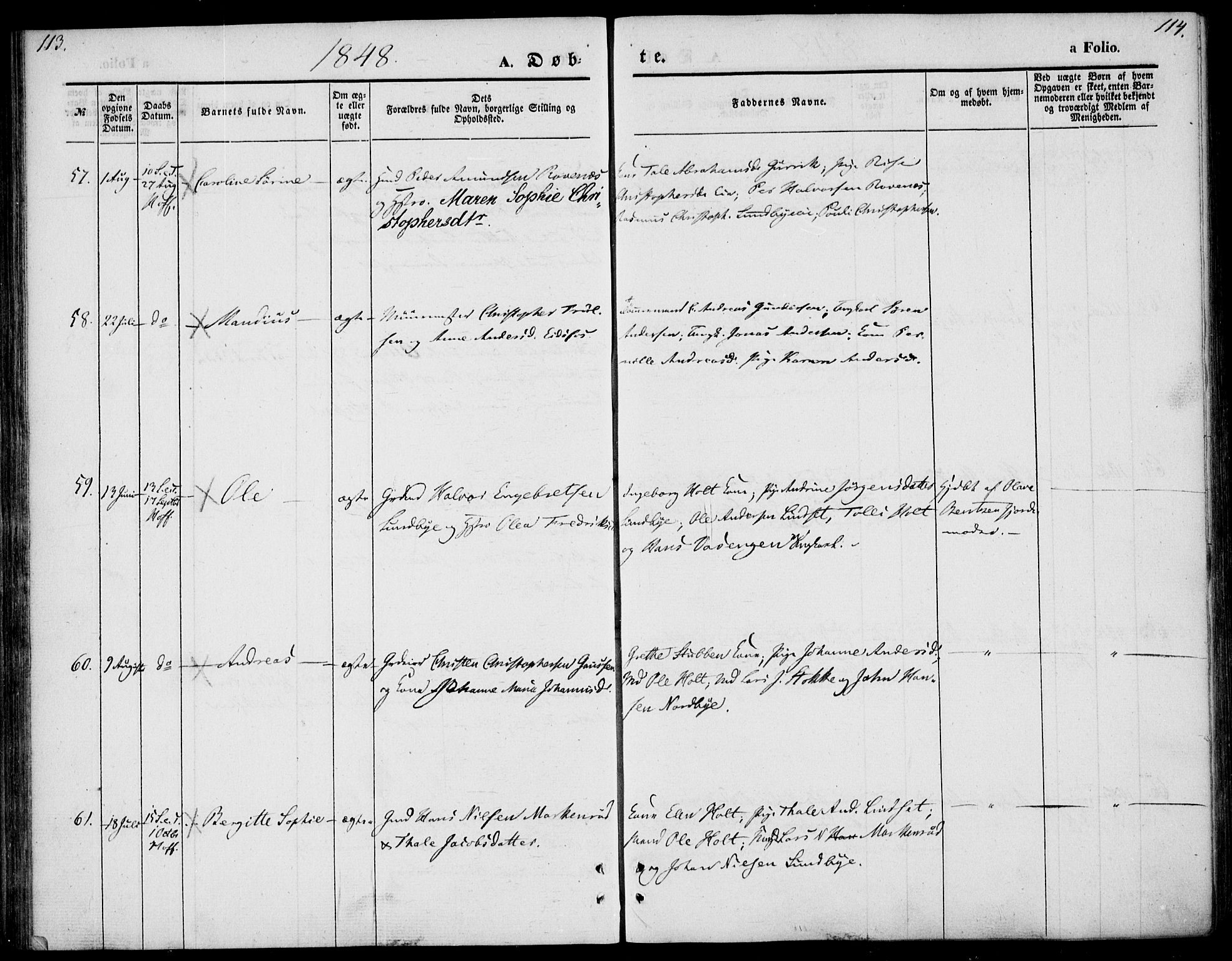 Hof kirkebøker, AV/SAKO-A-64/F/Fa/L0005: Ministerialbok nr. I 5, 1844-1851, s. 113-114