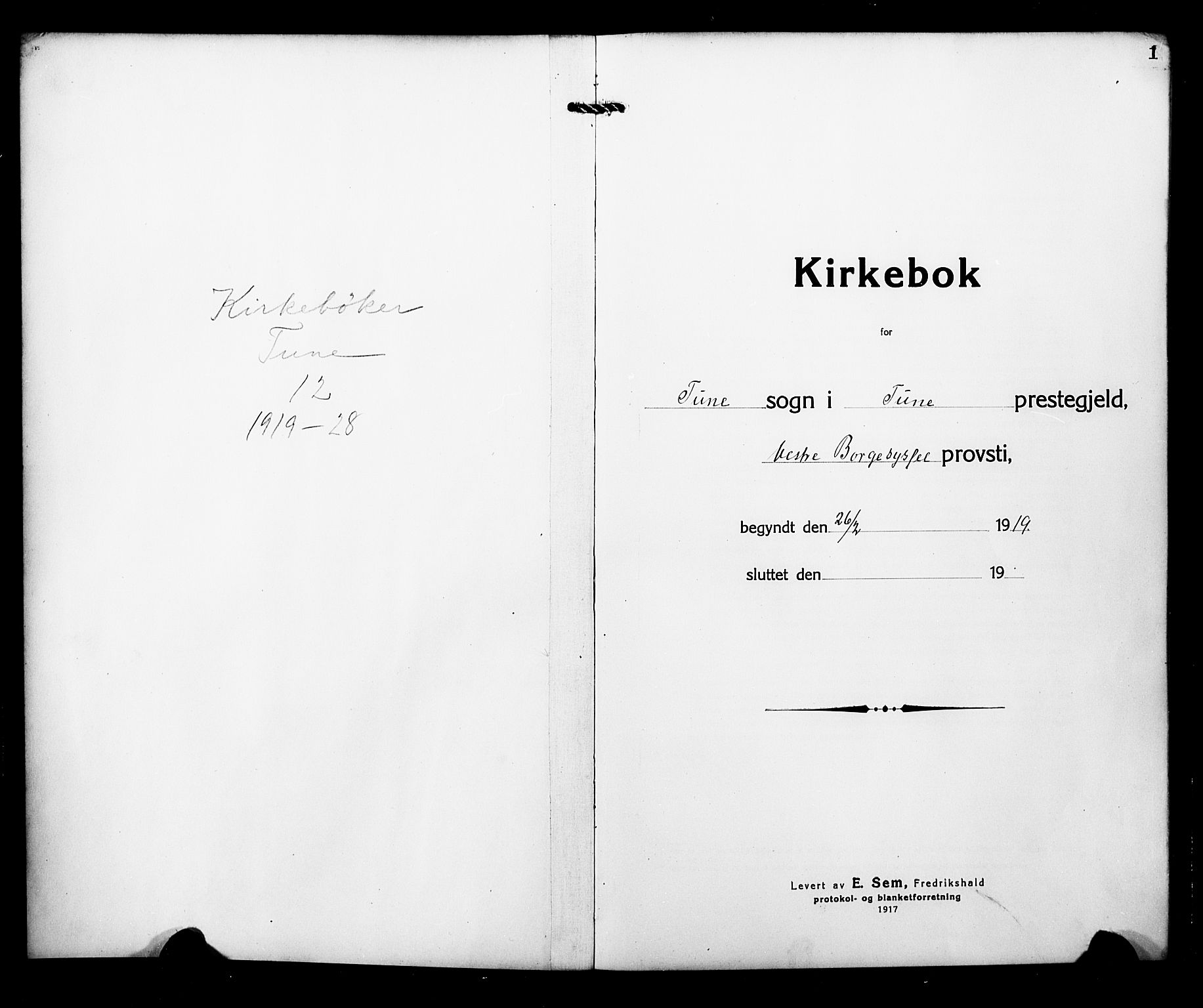 Tune prestekontor Kirkebøker, AV/SAO-A-2007/G/Ga/L0004: Klokkerbok nr. I 4, 1919-1928, s. 1