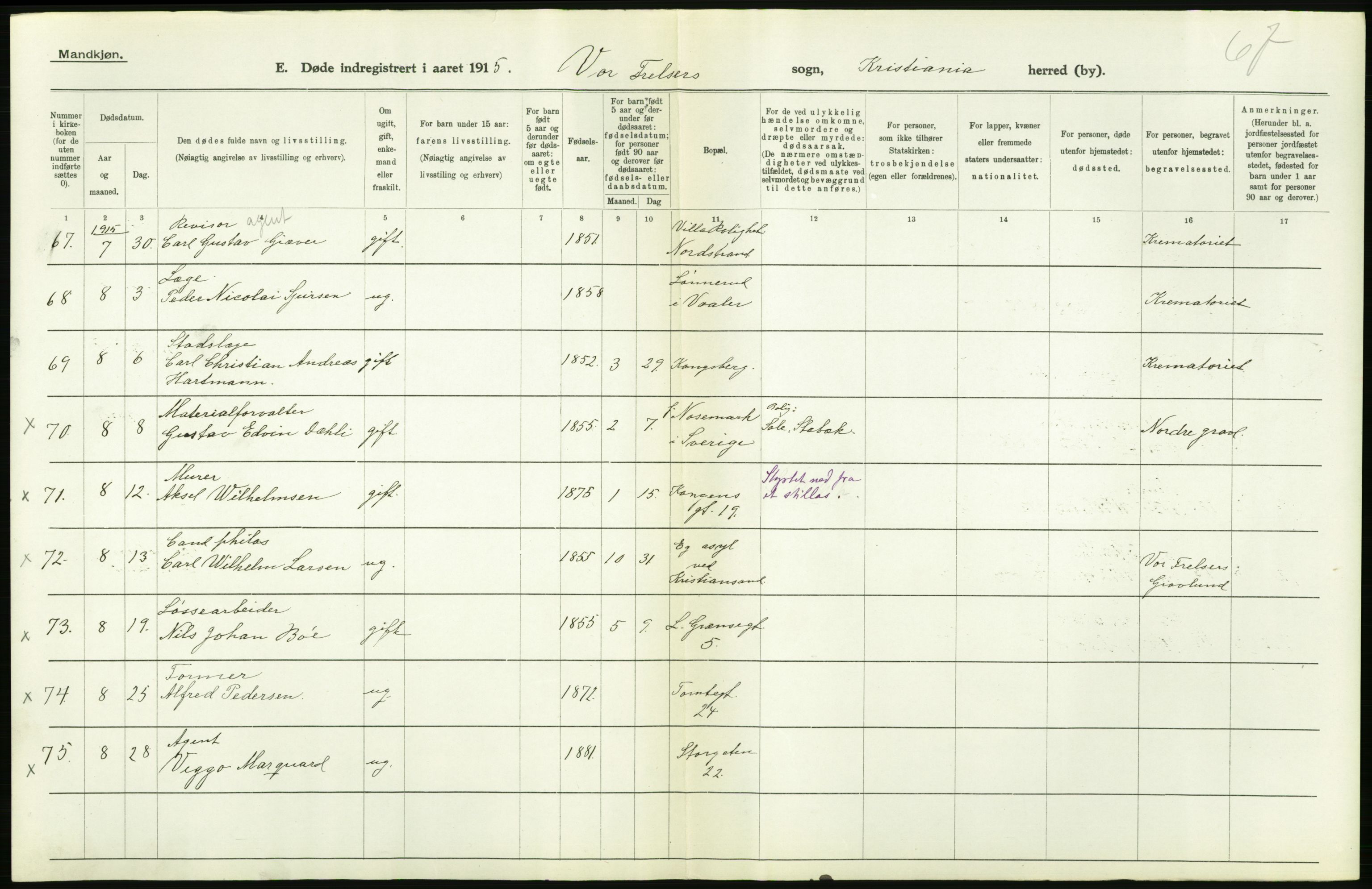 Statistisk sentralbyrå, Sosiodemografiske emner, Befolkning, AV/RA-S-2228/D/Df/Dfb/Dfbe/L0009: Kristiania: Døde., 1915, s. 118